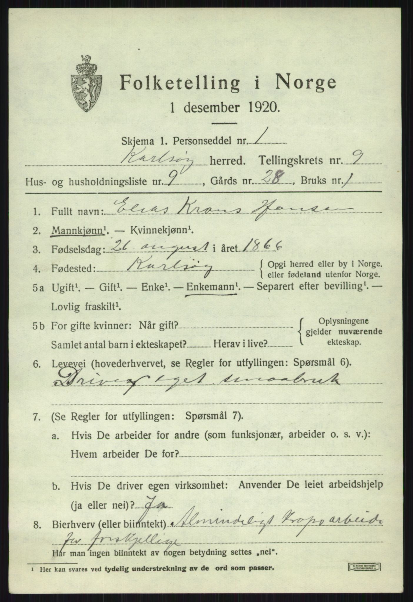 SATØ, 1920 census for Karlsøy, 1920, p. 3422
