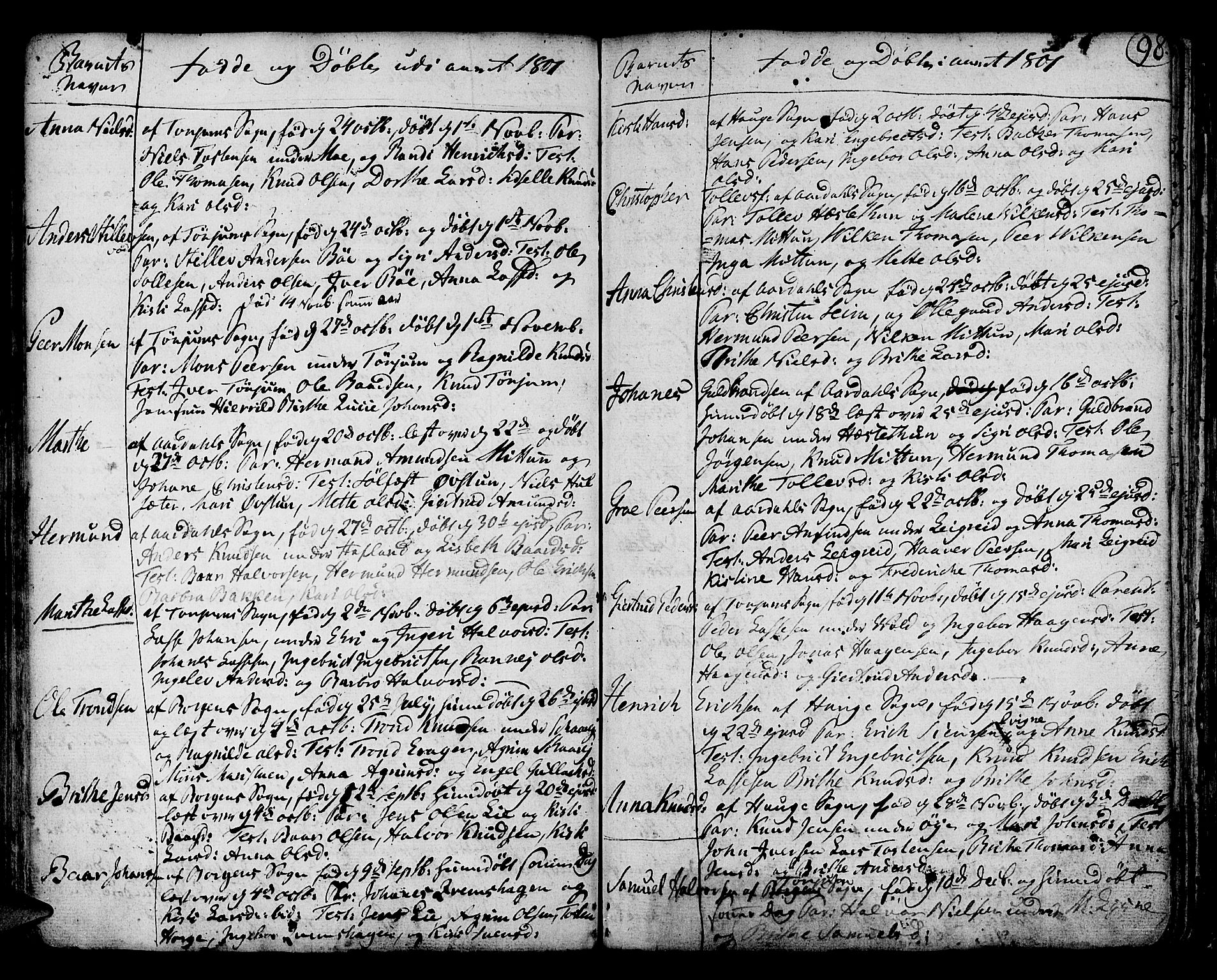 Lærdal sokneprestembete, SAB/A-81201: Parish register (official) no. A 3, 1783-1804, p. 98