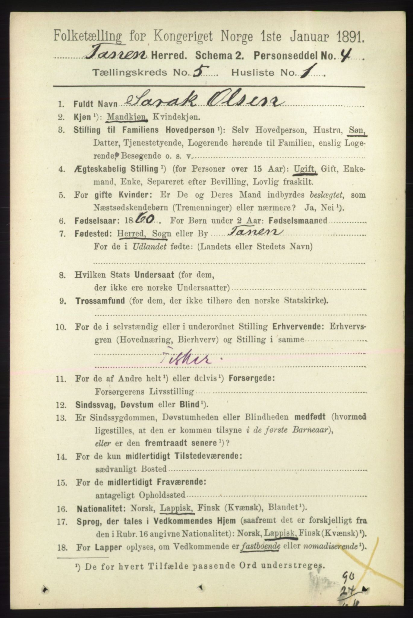 RA, 1891 census for 2025 Tana, 1891, p. 1997