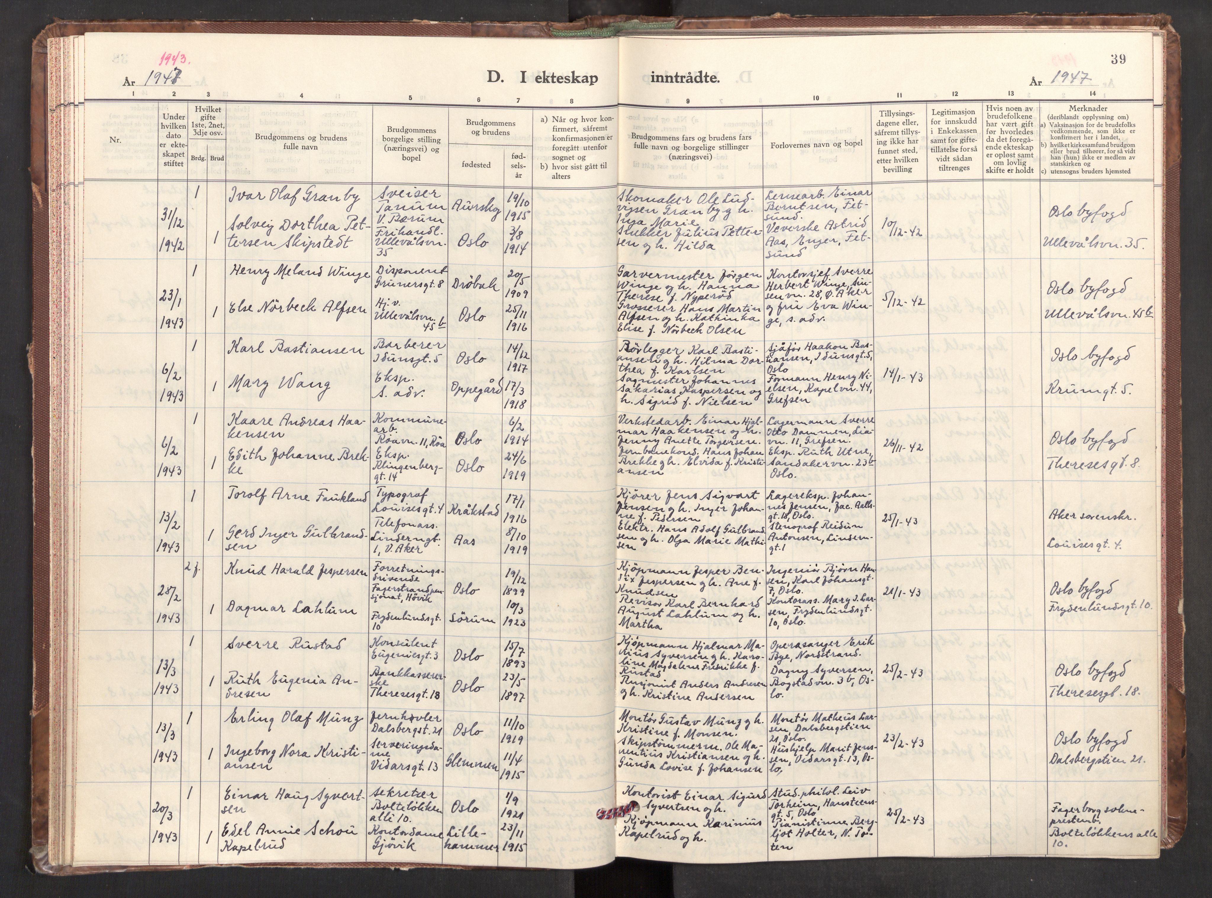 Markus prestekontor Kirkebøker, AV/SAO-A-10830/F/L0005: Parish register (official) no. 5, 1942-1960, p. 39