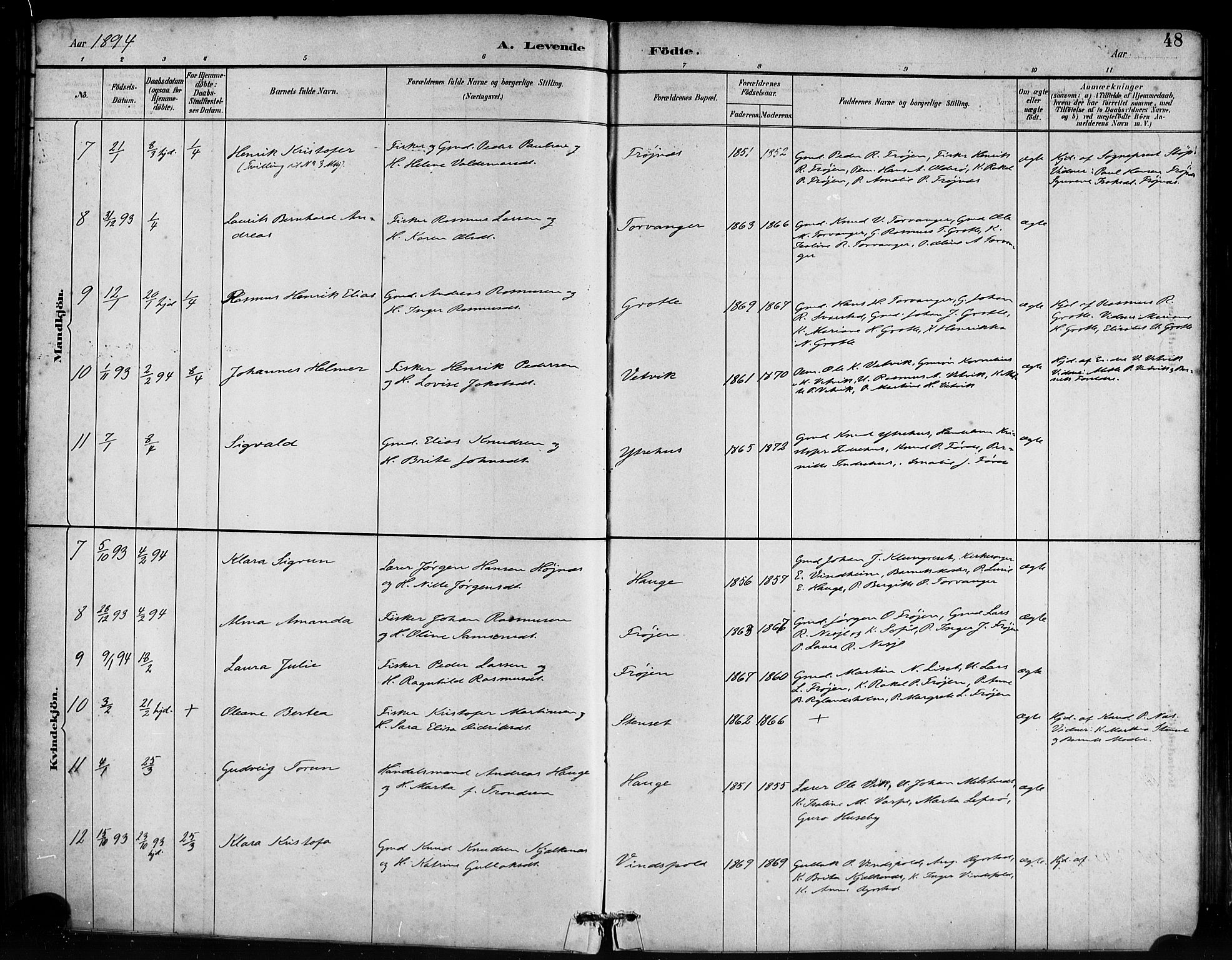 Bremanger sokneprestembete, AV/SAB-A-82201/H/Haa/Haab/L0001: Parish register (official) no. B 1, 1884-1895, p. 48