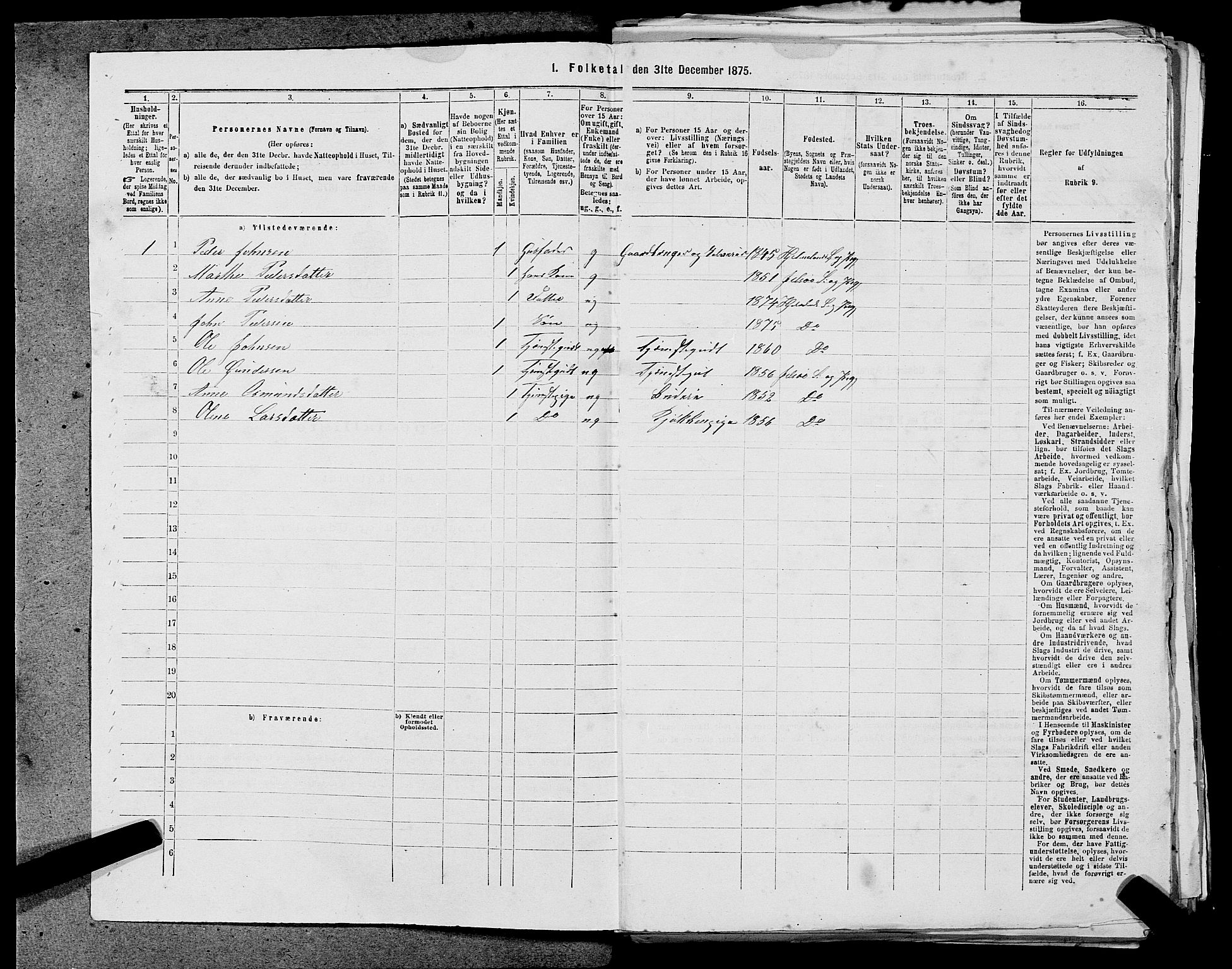 SAST, 1875 census for 1133P Hjelmeland, 1875, p. 200