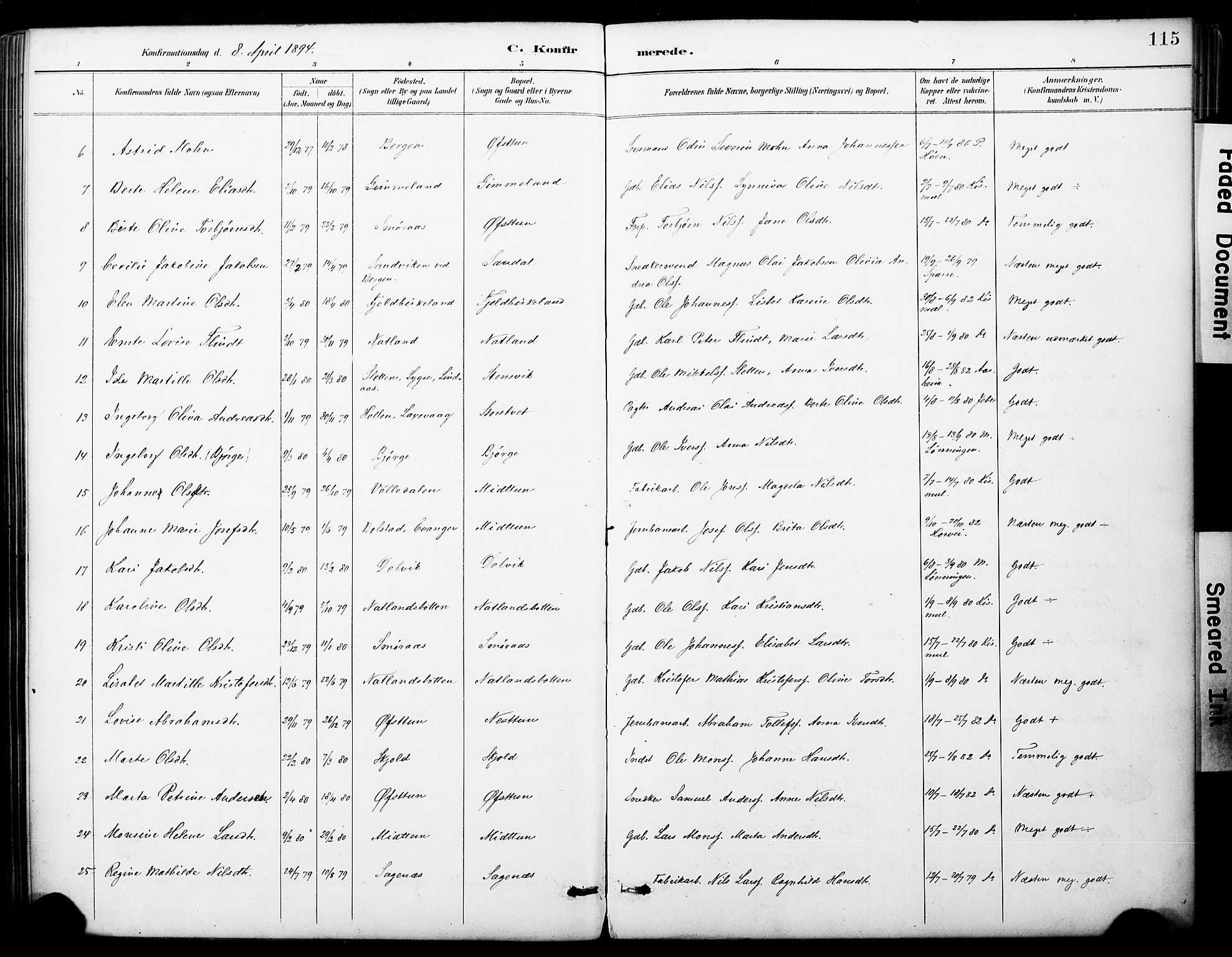 Fana Sokneprestembete, AV/SAB-A-75101/H/Haa/Haai/L0002: Parish register (official) no. I 2, 1888-1899, p. 115