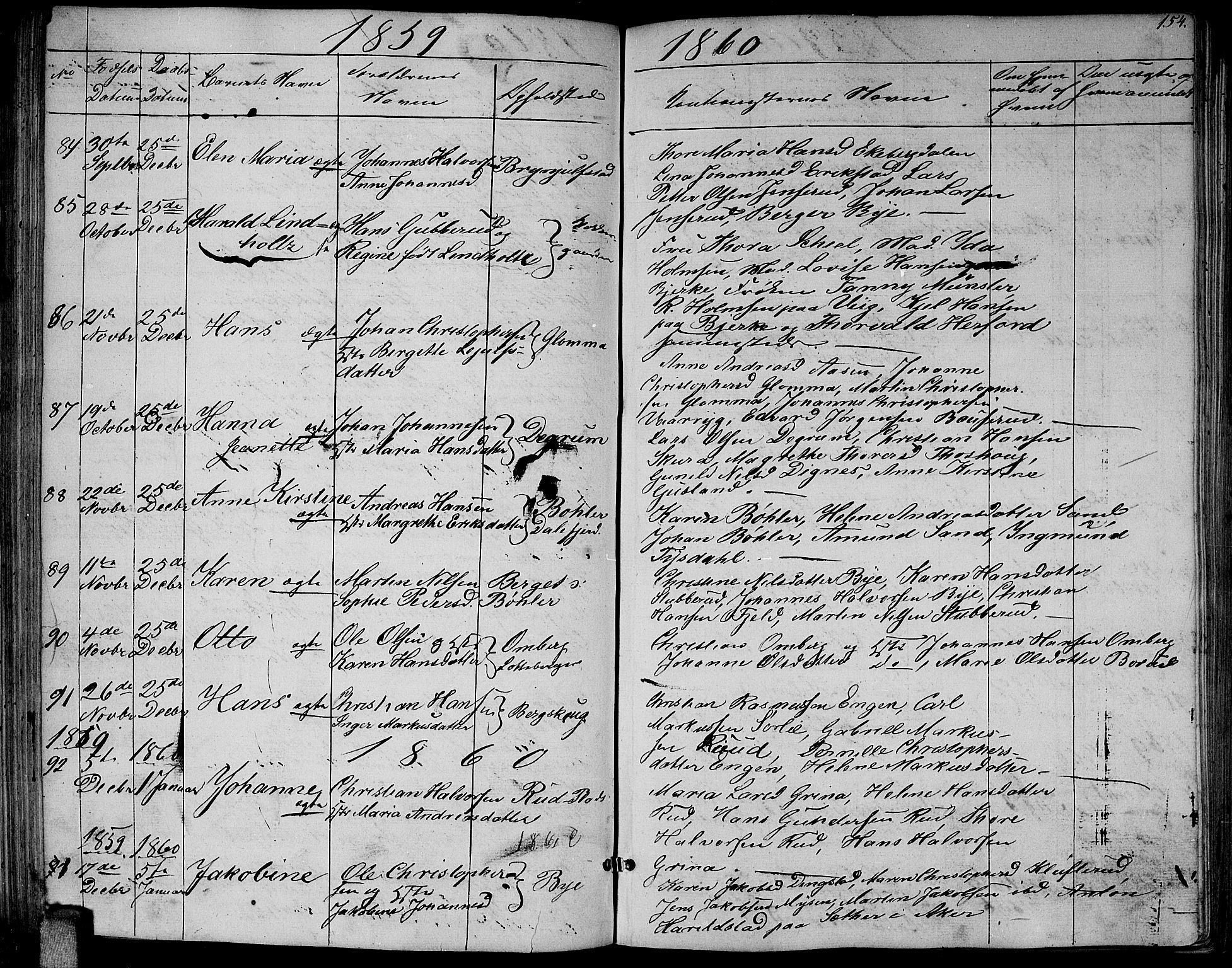 Enebakk prestekontor Kirkebøker, SAO/A-10171c/G/Ga/L0004: Parish register (copy) no. I 4, 1850-1866, p. 154