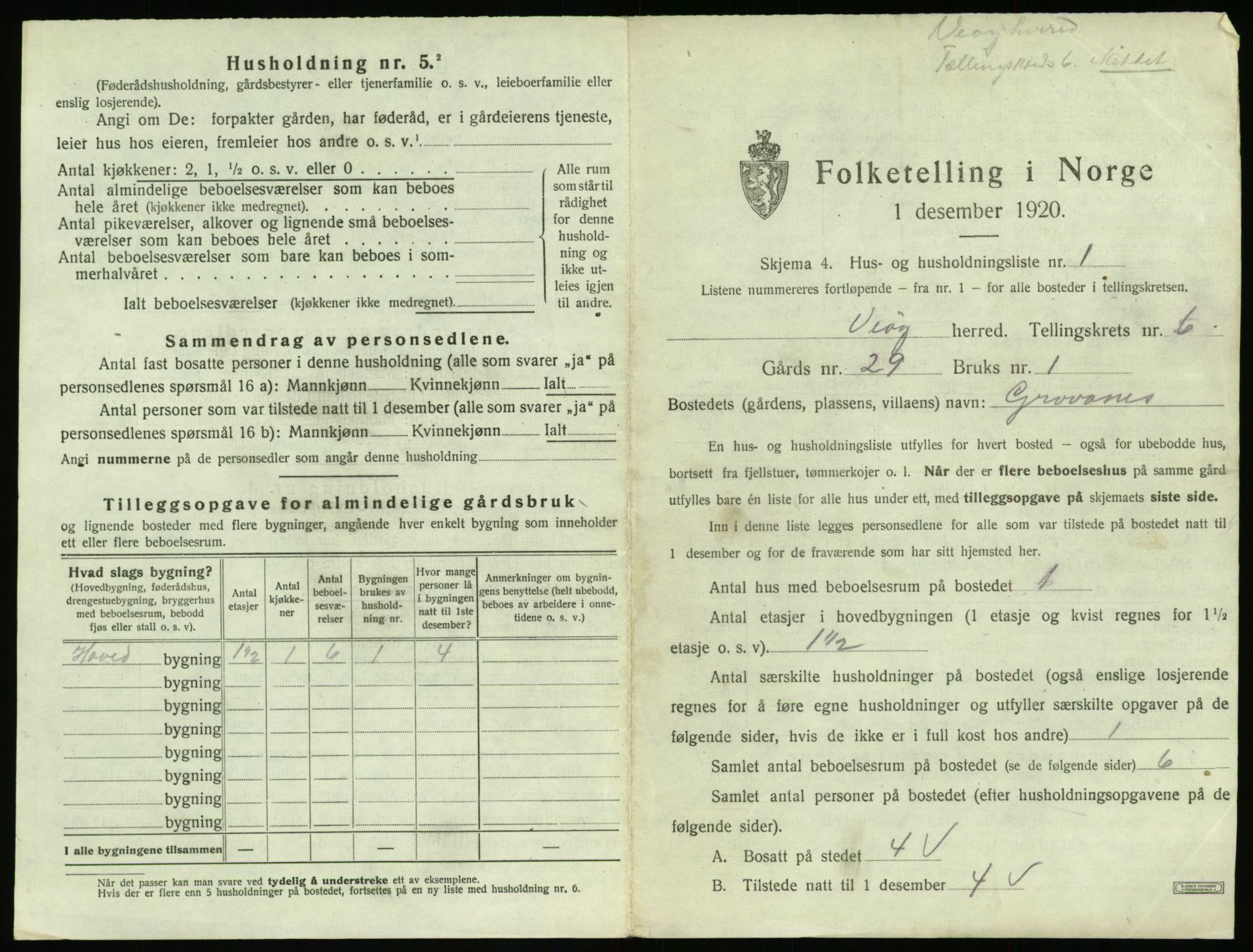 SAT, 1920 census for Veøy, 1920, p. 347