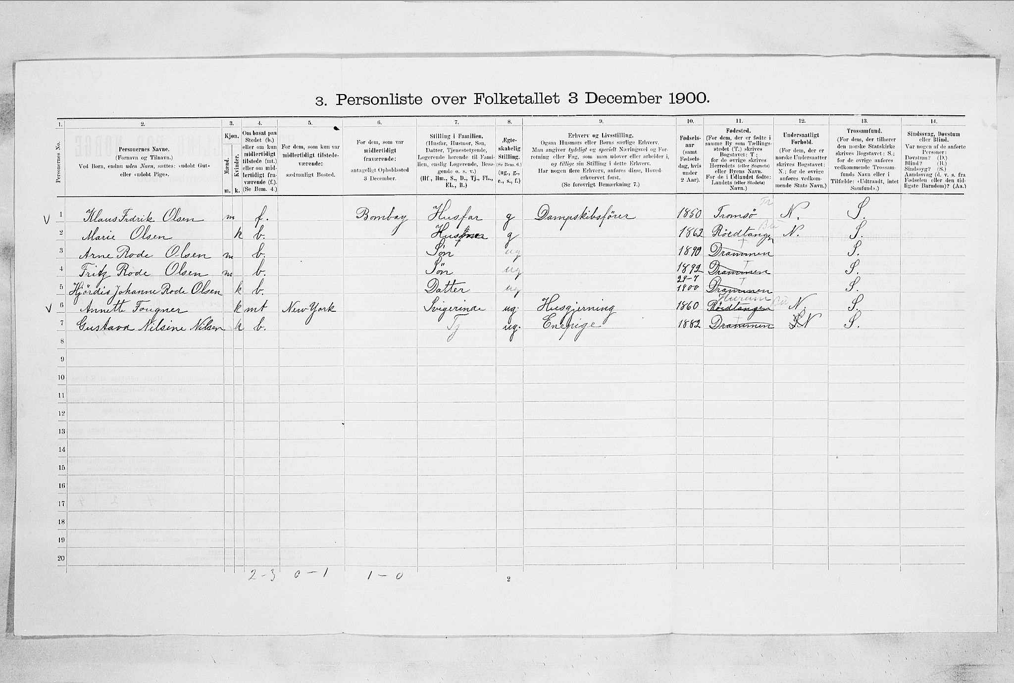 RA, 1900 census for Drammen, 1900, p. 10496