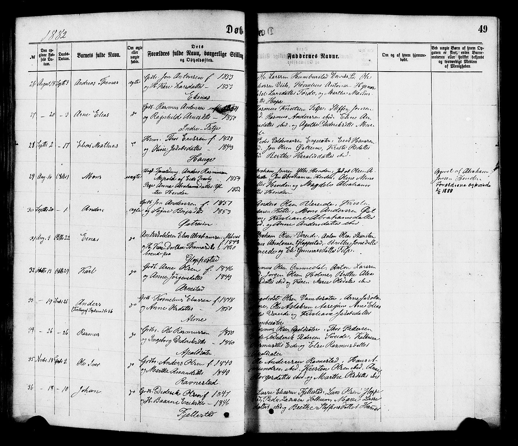 Gloppen sokneprestembete, SAB/A-80101/H/Haa/Haaa/L0010: Parish register (official) no. A 10, 1871-1884, p. 49