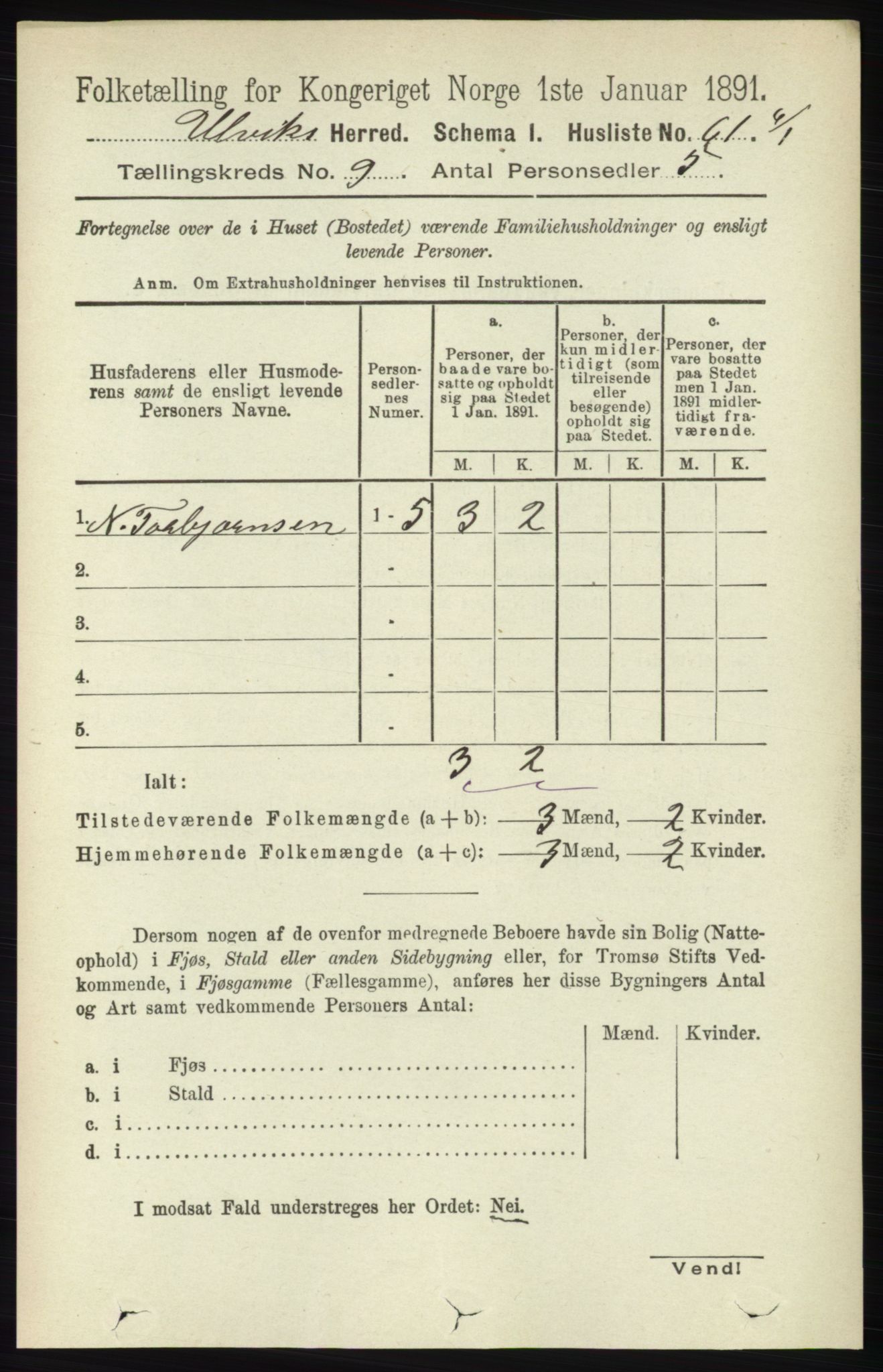 RA, 1891 census for 1233 Ulvik, 1891, p. 2861