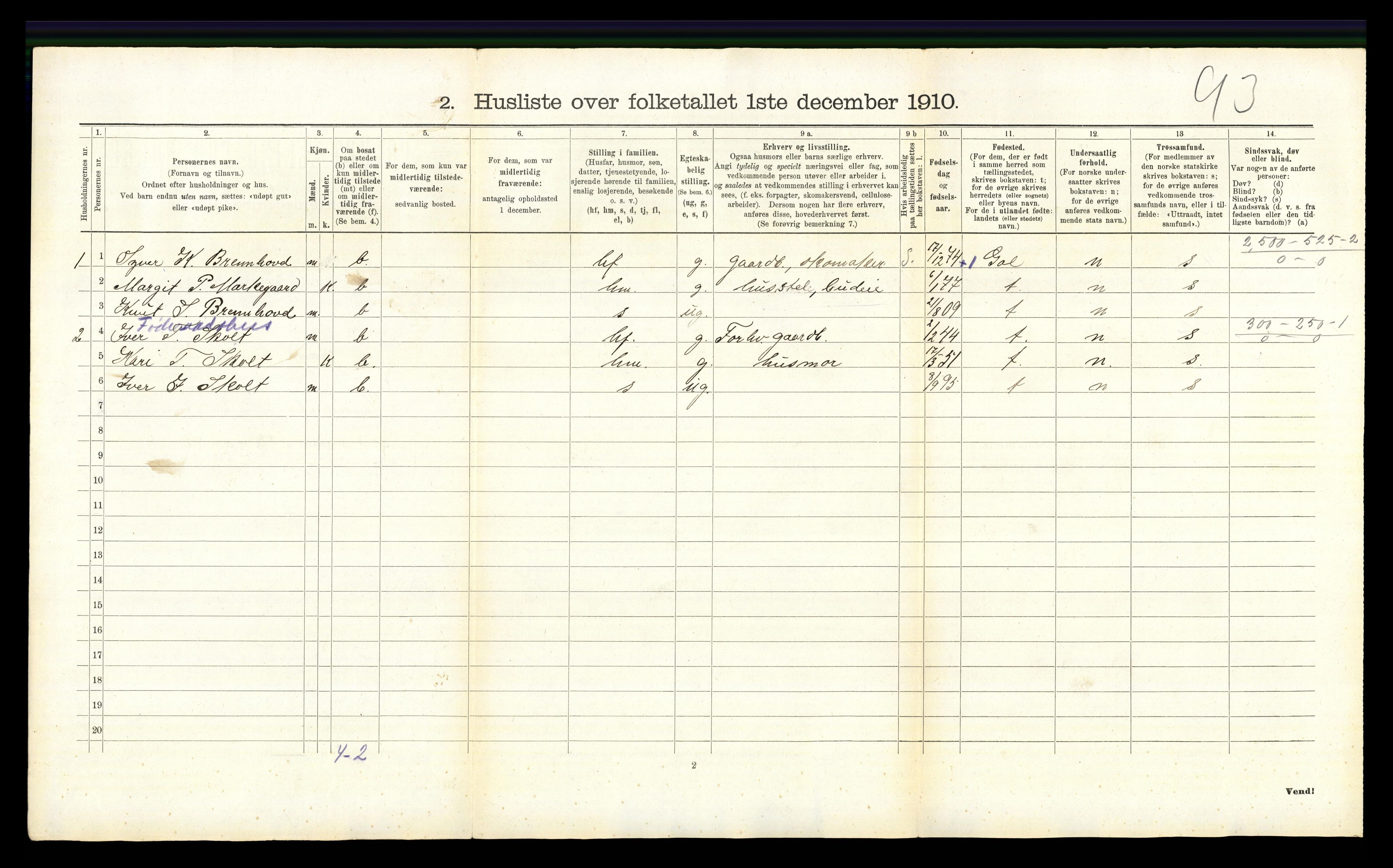 RA, 1910 census for Hemsedal, 1910, p. 63