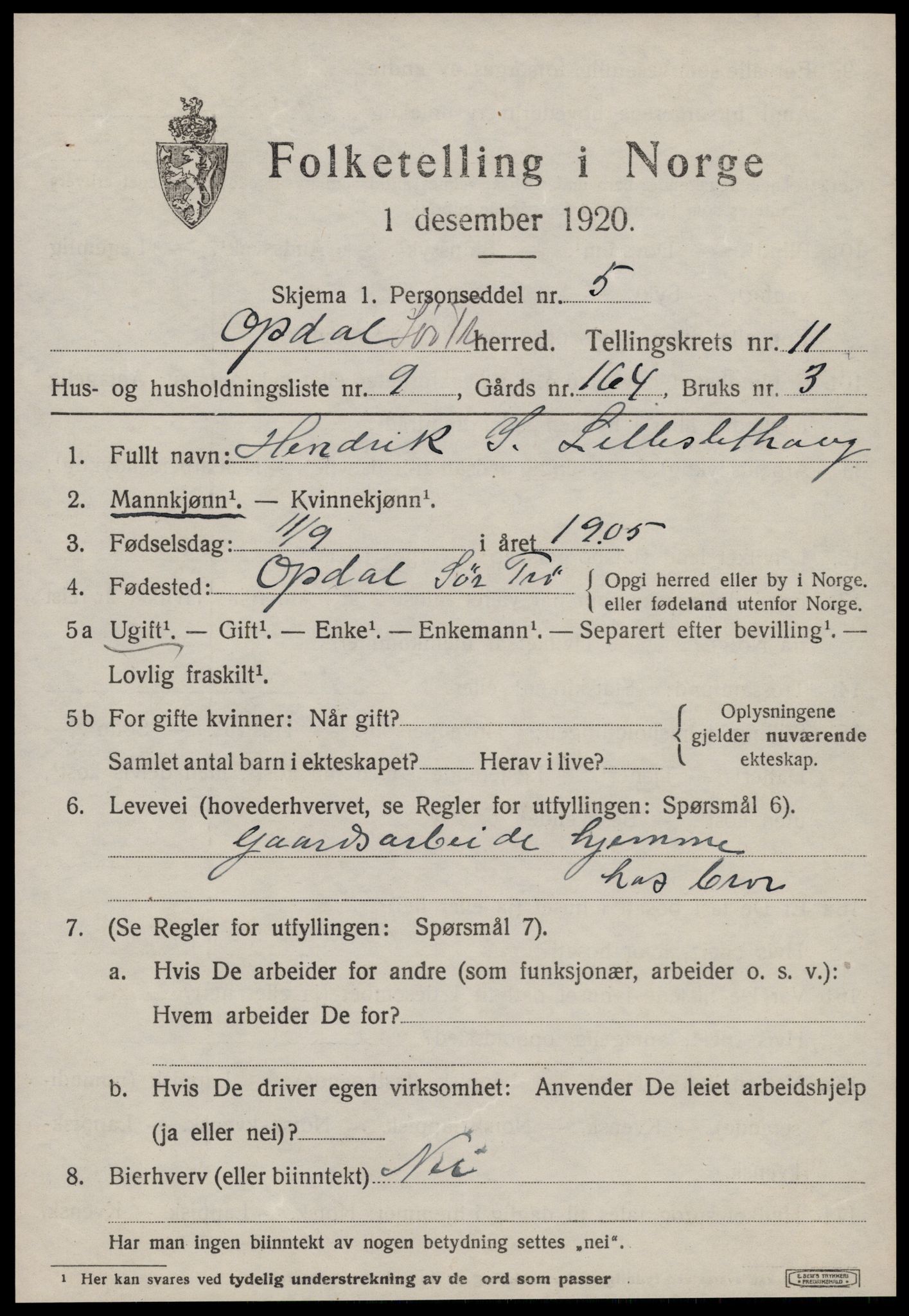 SAT, 1920 census for Oppdal, 1920, p. 9321