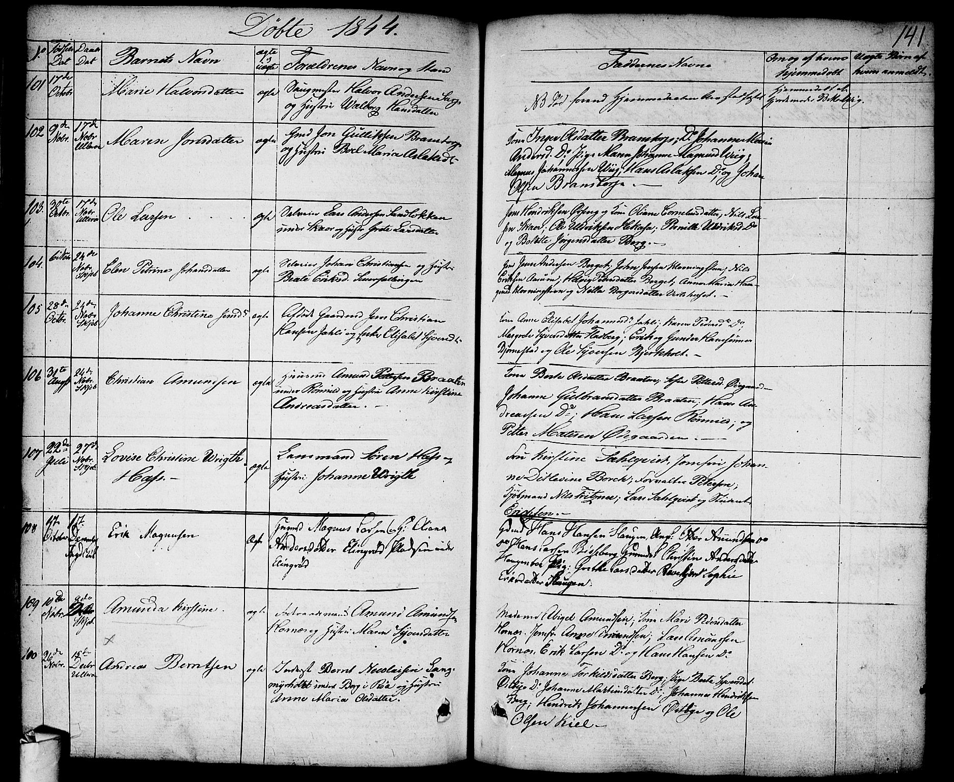 Skjeberg prestekontor Kirkebøker, AV/SAO-A-10923/F/Fa/L0005: Parish register (official) no. I 5, 1830-1845, p. 141