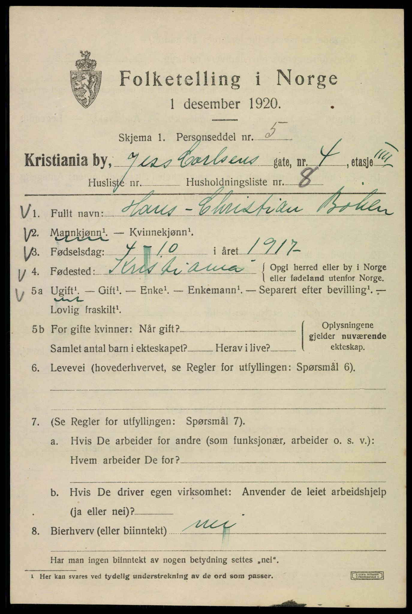 SAO, 1920 census for Kristiania, 1920, p. 323471