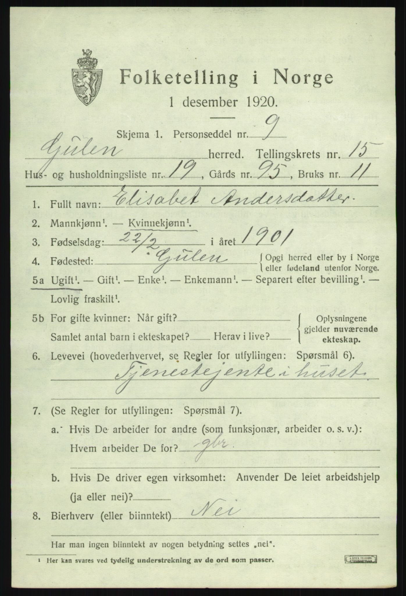 SAB, 1920 census for Gulen, 1920, p. 6689