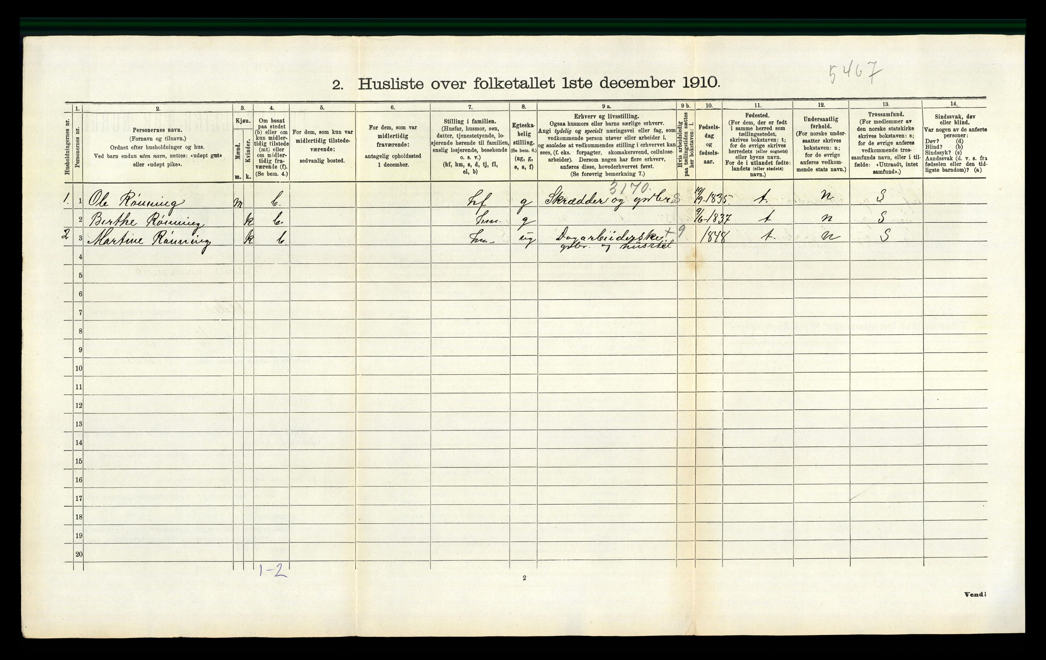 RA, 1910 census for Feda, 1910, p. 308