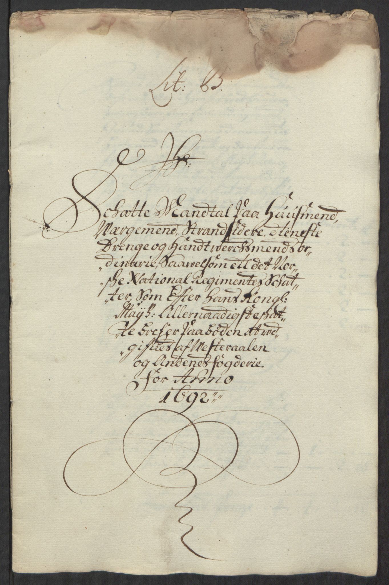 Rentekammeret inntil 1814, Reviderte regnskaper, Fogderegnskap, RA/EA-4092/R67/L4676: Fogderegnskap Vesterålen, Andenes og Lofoten, 1691-1693, p. 99