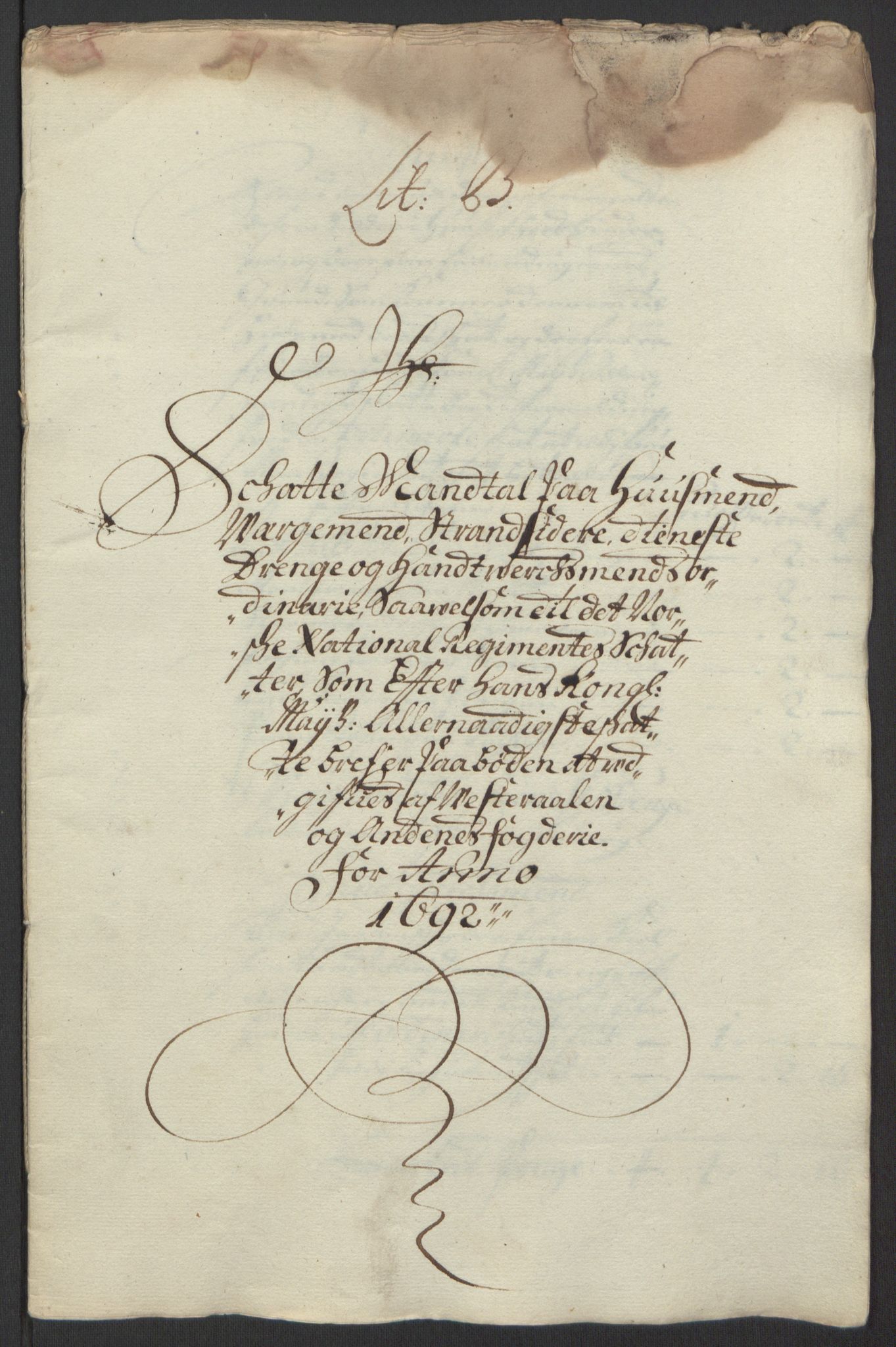 Rentekammeret inntil 1814, Reviderte regnskaper, Fogderegnskap, AV/RA-EA-4092/R67/L4676: Fogderegnskap Vesterålen, Andenes og Lofoten, 1691-1693, p. 99