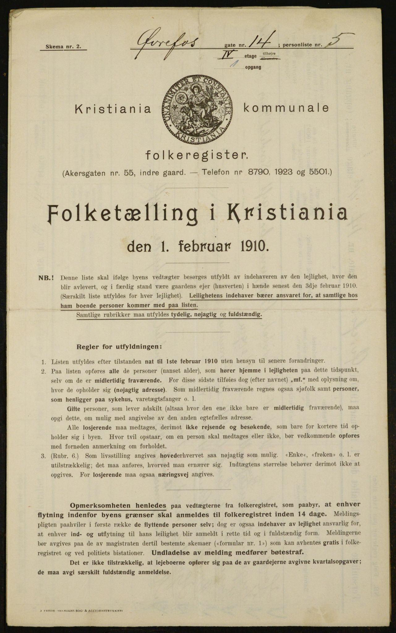 OBA, Municipal Census 1910 for Kristiania, 1910, p. 123008