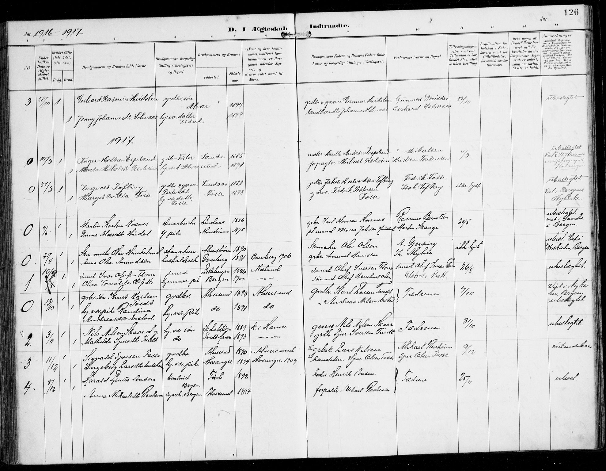 Alversund Sokneprestembete, AV/SAB-A-73901/H/Ha/Haa/Haaa/L0003: Parish register (official) no. A 3, 1897-1926, p. 126