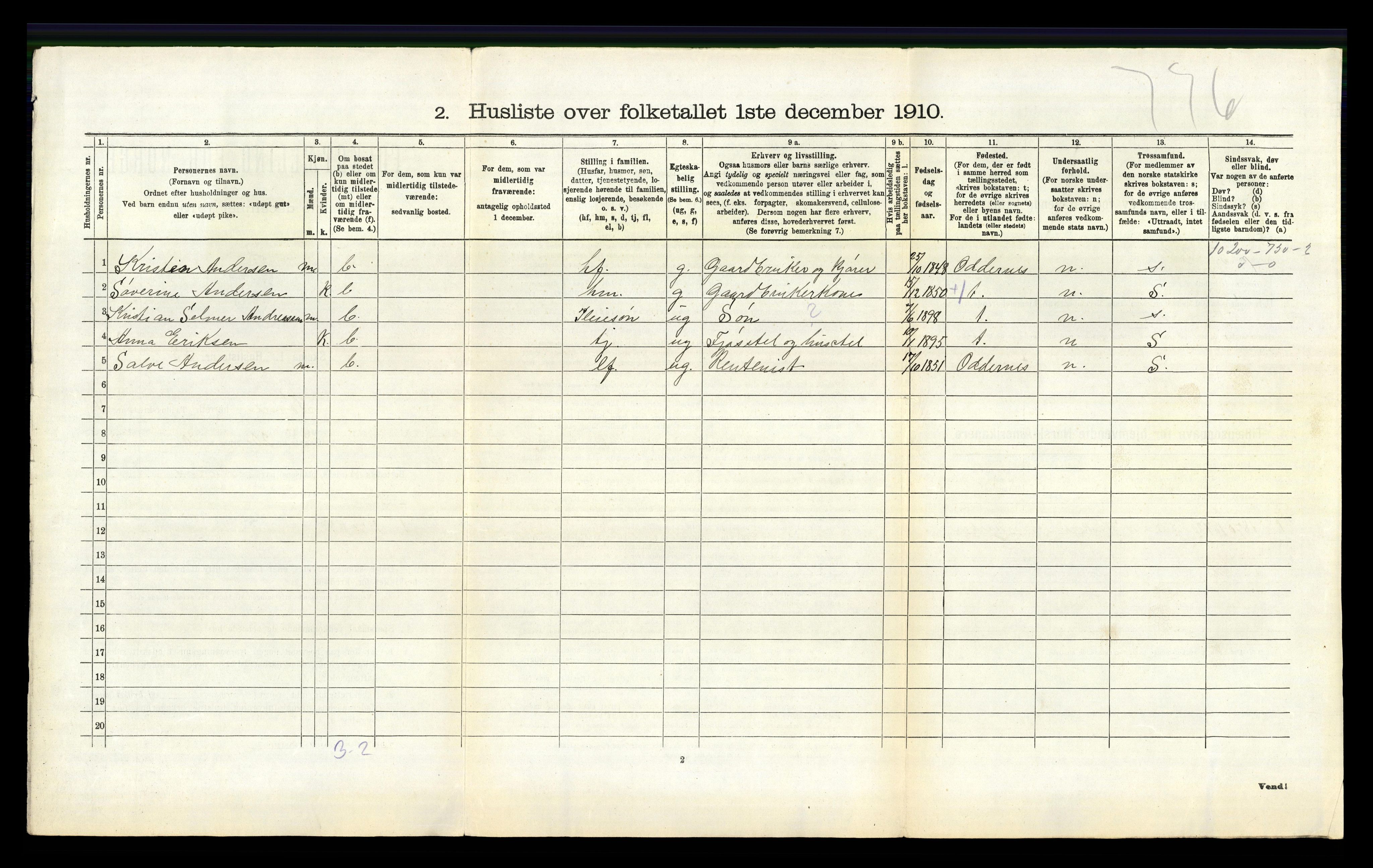 RA, 1910 census for Søgne, 1910, p. 329