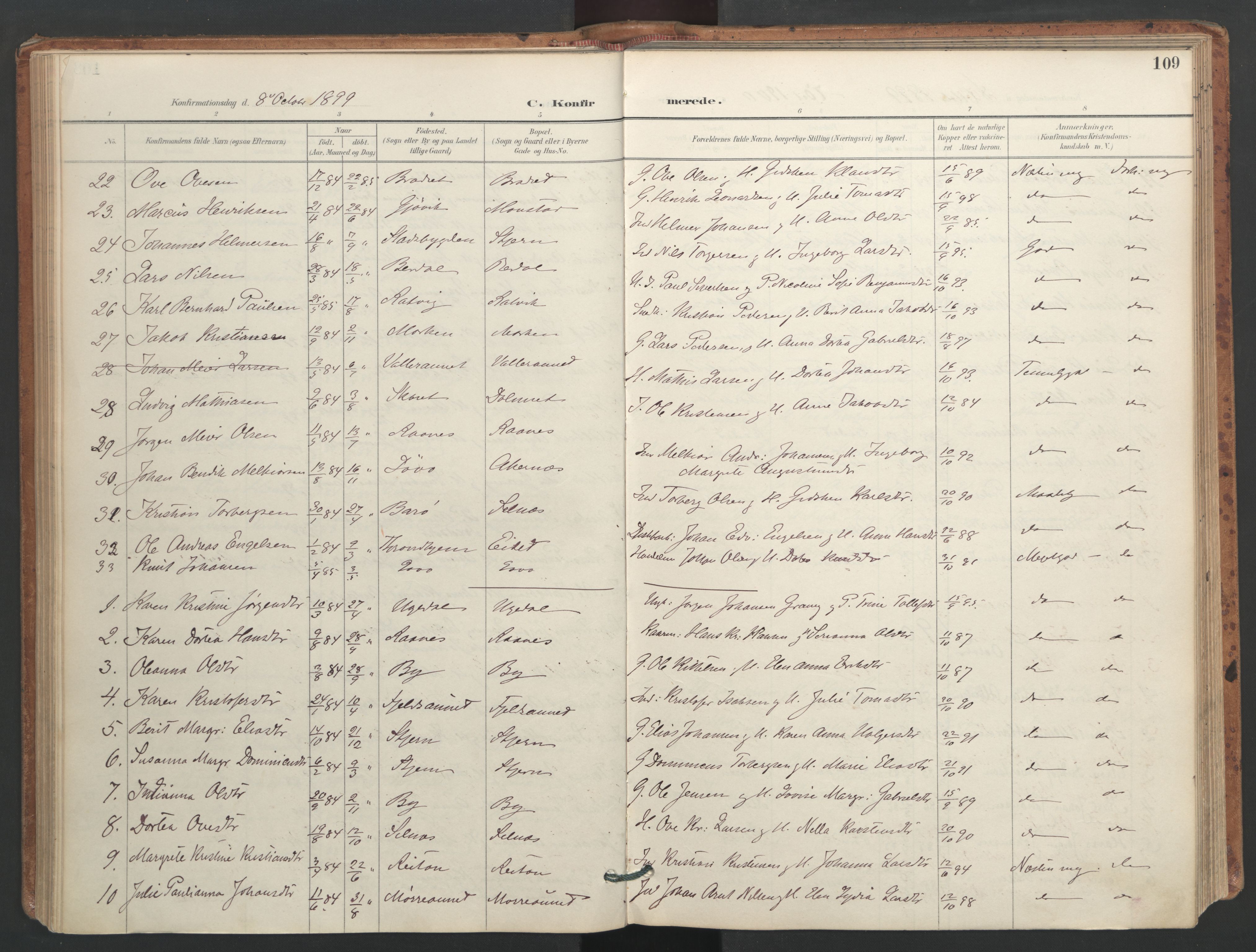 Ministerialprotokoller, klokkerbøker og fødselsregistre - Sør-Trøndelag, SAT/A-1456/655/L0681: Parish register (official) no. 655A10, 1895-1907, p. 109