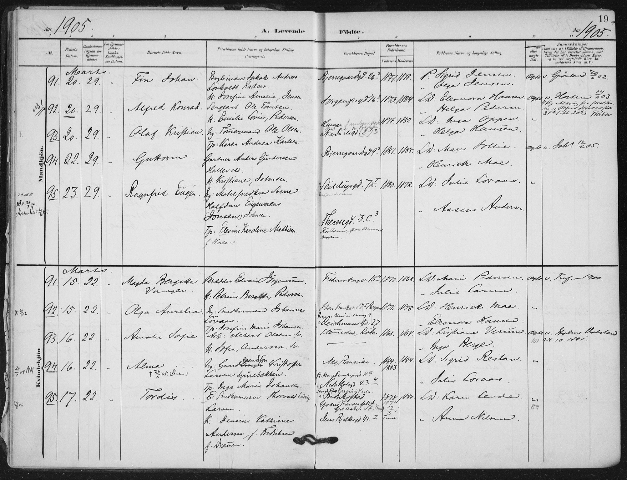 Rikshospitalet prestekontor Kirkebøker, SAO/A-10309b/F/L0013: Parish register (official) no. 13, 1905-1908, p. 19