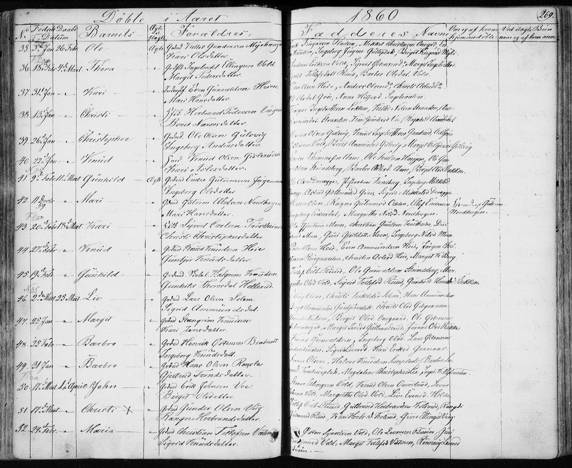 Nes kirkebøker, SAKO/A-236/F/Fa/L0009: Parish register (official) no. 9, 1834-1863, p. 269