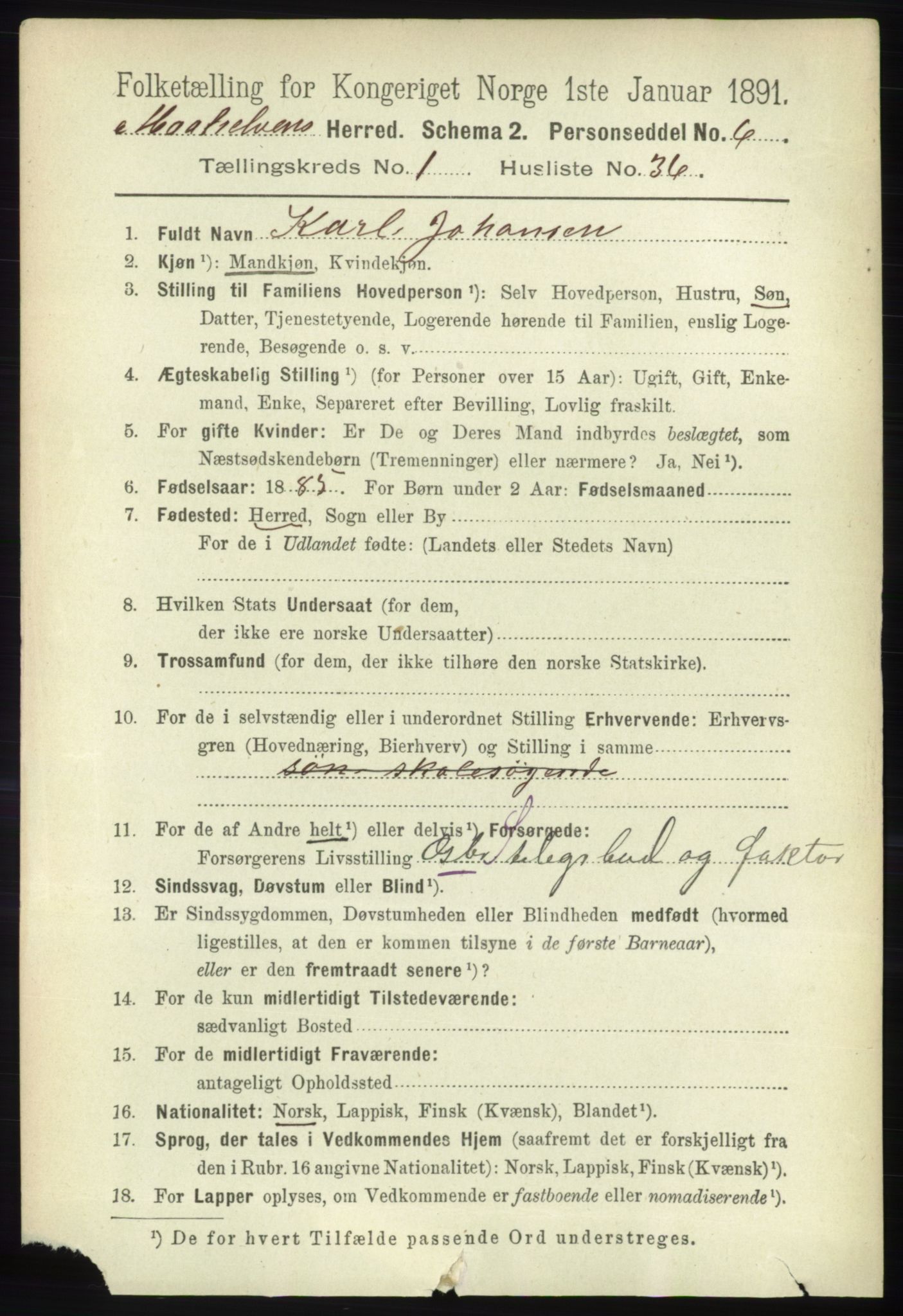 RA, 1891 census for 1924 Målselv, 1891, p. 259