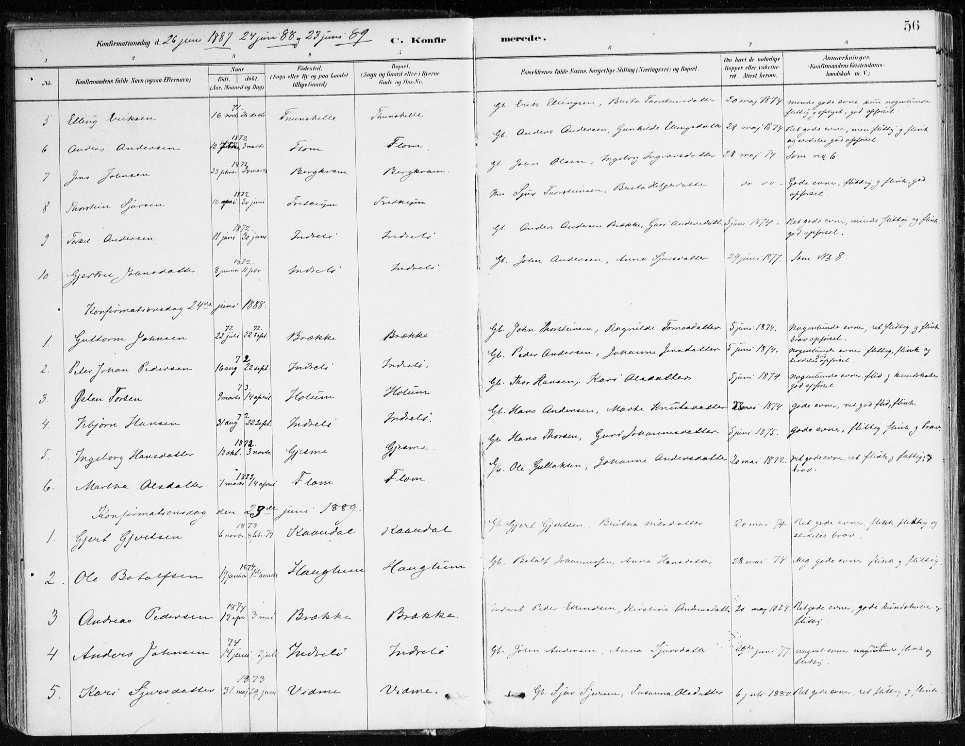 Aurland sokneprestembete, AV/SAB-A-99937/H/Ha/Hac/L0001: Parish register (official) no. C 1, 1880-1921, p. 56