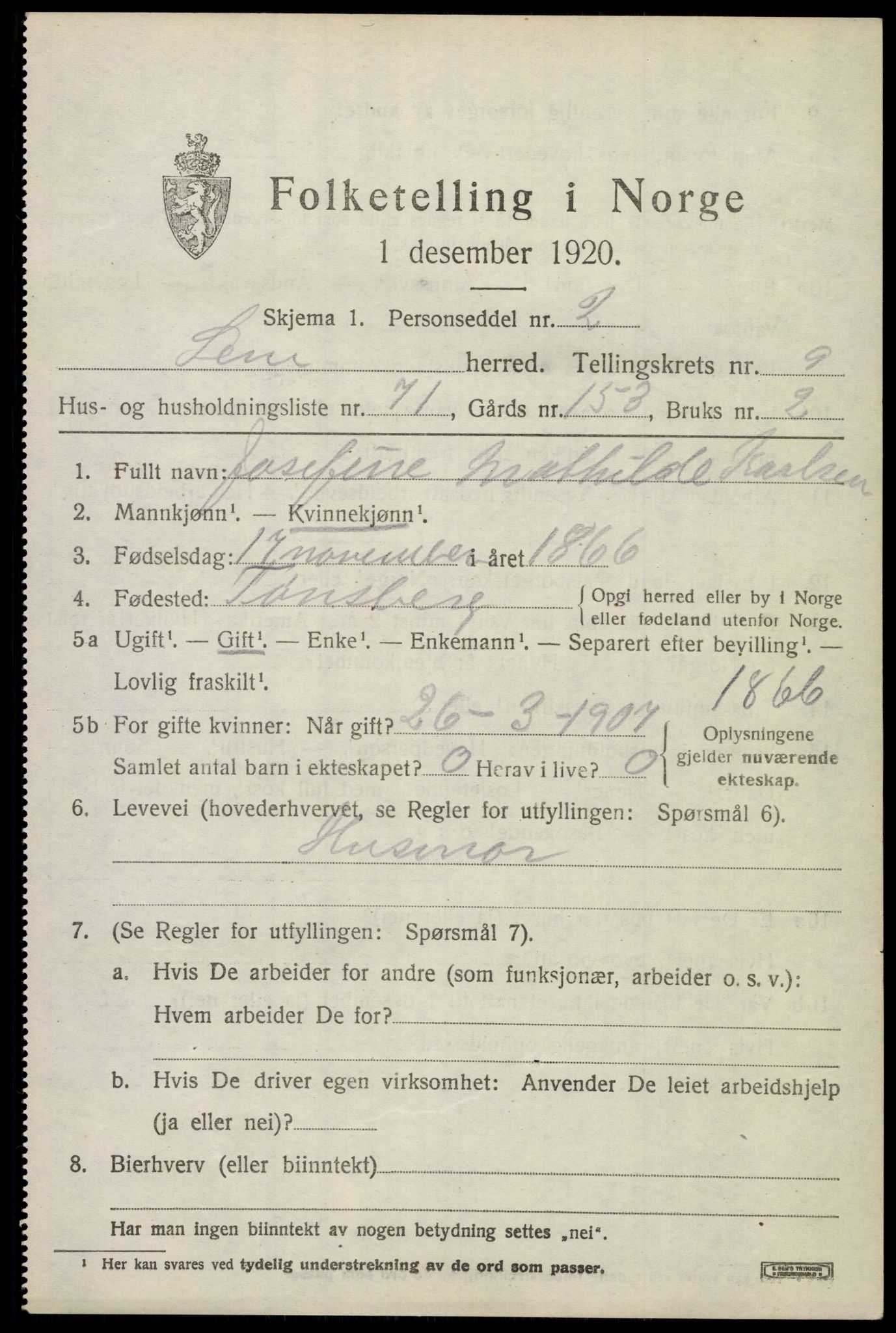 SAKO, 1920 census for Sem, 1920, p. 13399