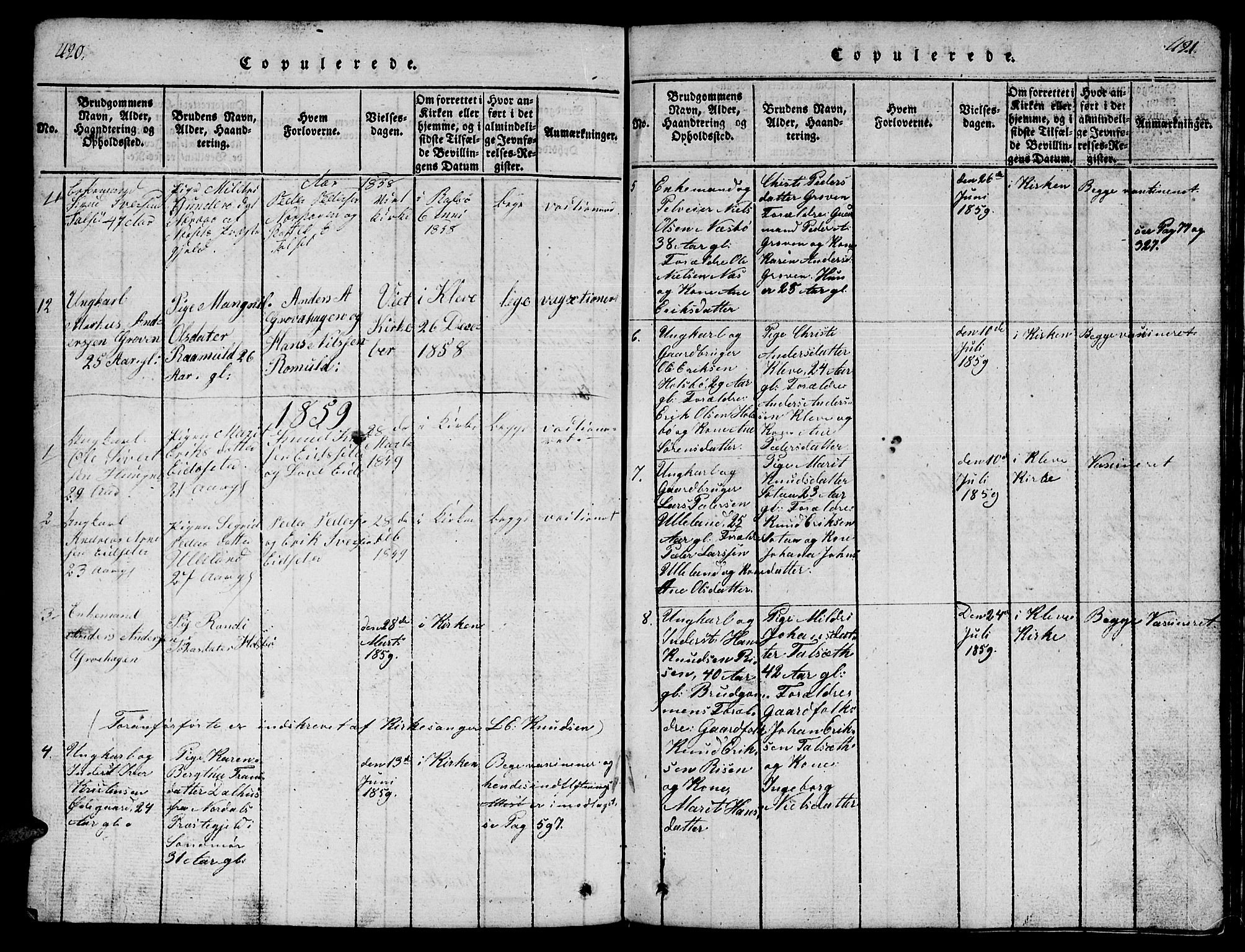 Ministerialprotokoller, klokkerbøker og fødselsregistre - Møre og Romsdal, SAT/A-1454/557/L0683: Parish register (copy) no. 557C01, 1818-1862, p. 420-421