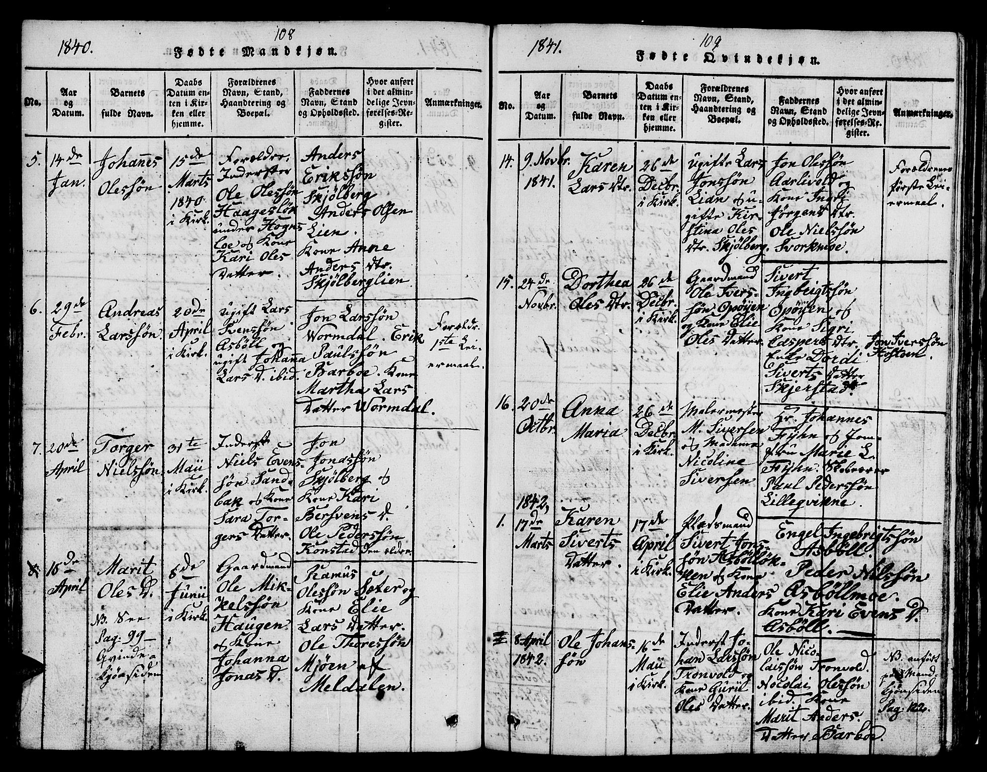 Ministerialprotokoller, klokkerbøker og fødselsregistre - Sør-Trøndelag, SAT/A-1456/671/L0842: Parish register (copy) no. 671C01, 1816-1867, p. 108-109