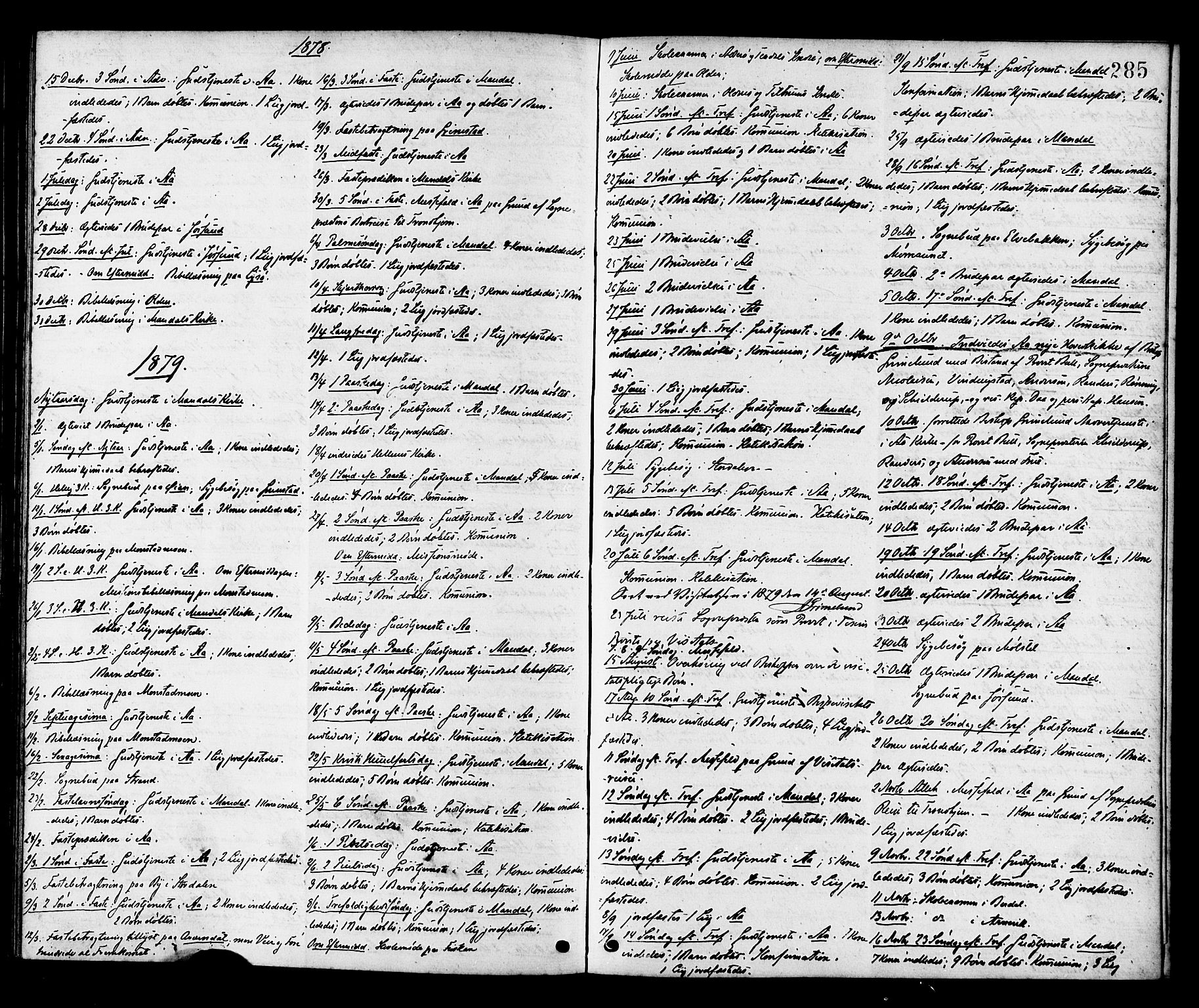 Ministerialprotokoller, klokkerbøker og fødselsregistre - Sør-Trøndelag, SAT/A-1456/655/L0679: Parish register (official) no. 655A08, 1873-1879, p. 285