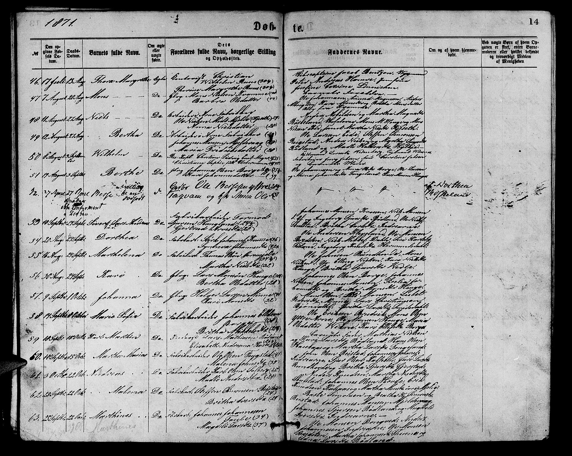Arna Sokneprestembete, SAB/A-74001/H/Ha/Hab: Parish register (copy) no. A 1, 1869-1879, p. 14