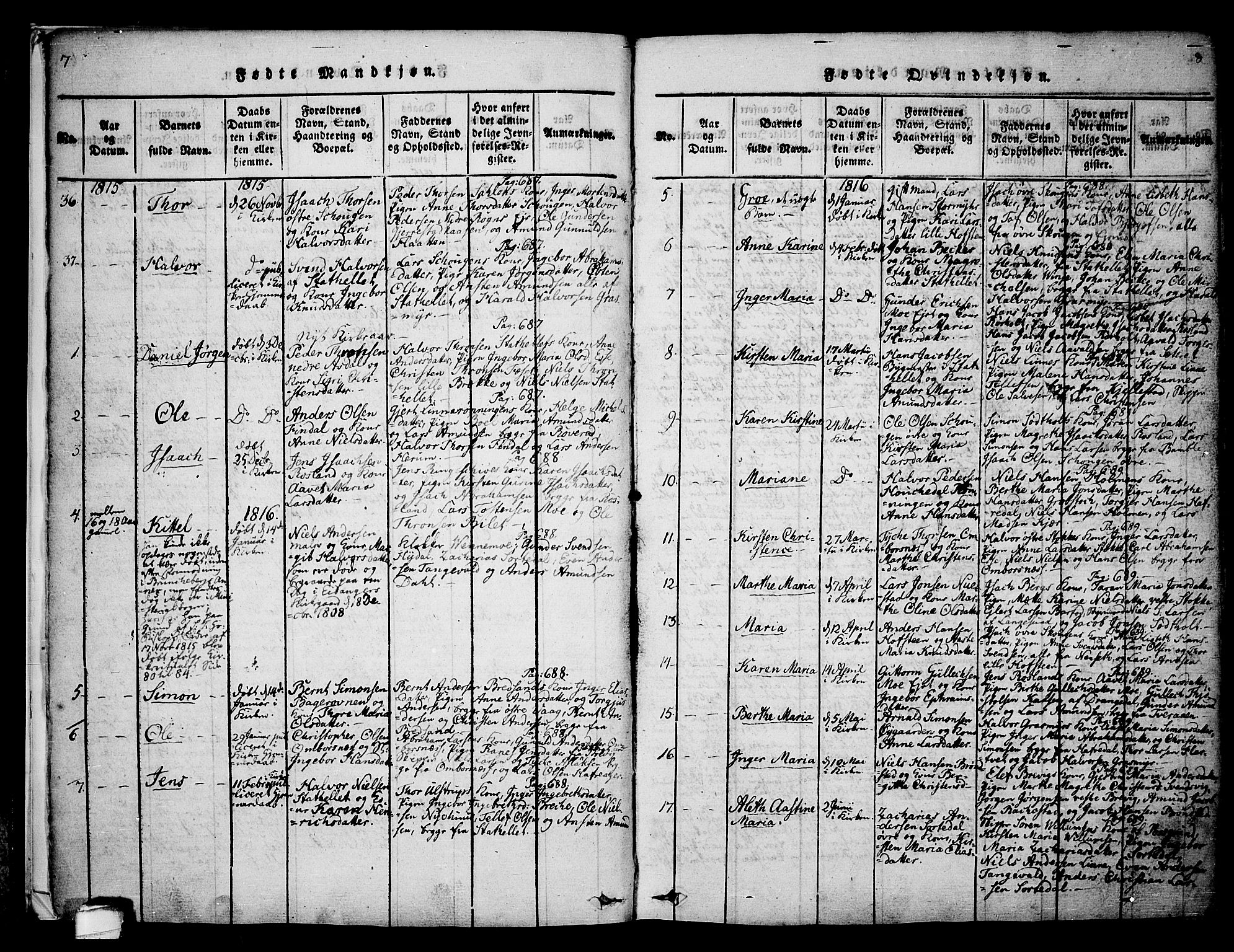 Bamble kirkebøker, SAKO/A-253/F/Fa/L0003: Parish register (official) no. I 3 /1, 1814-1834, p. 7-8