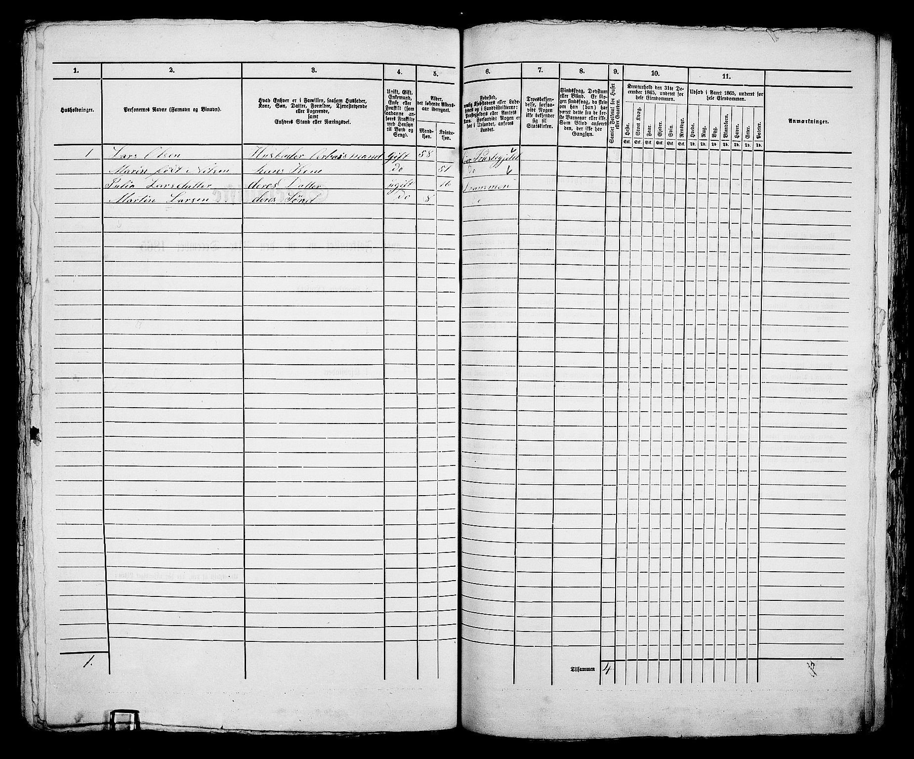 RA, 1865 census for Bragernes in Drammen, 1865, p. 1086