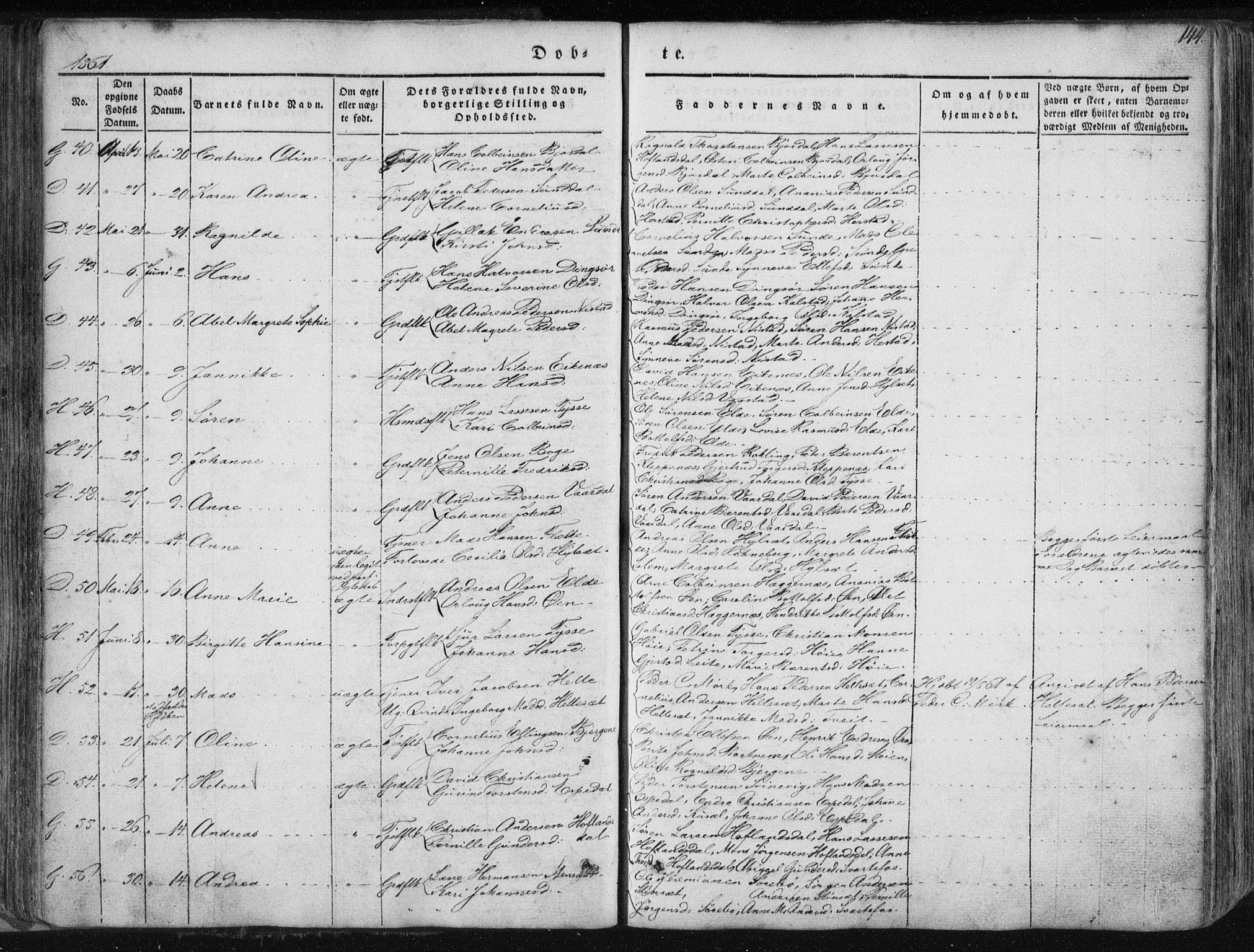 Fjaler sokneprestembete, SAB/A-79801/H/Haa/Haaa/L0006: Parish register (official) no. A 6, 1835-1884, p. 144