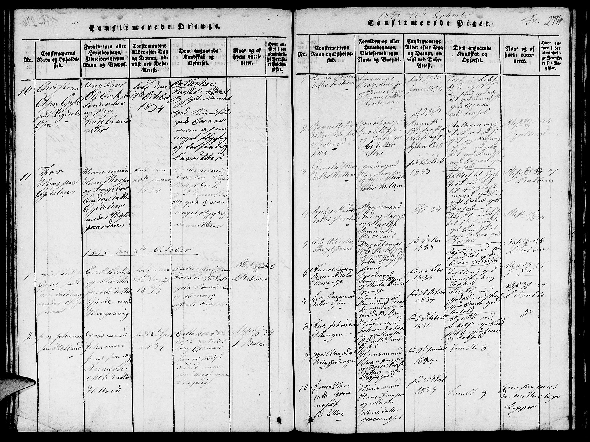 Vikedal sokneprestkontor, AV/SAST-A-101840/01/V: Parish register (copy) no. B 1, 1816-1853, p. 277