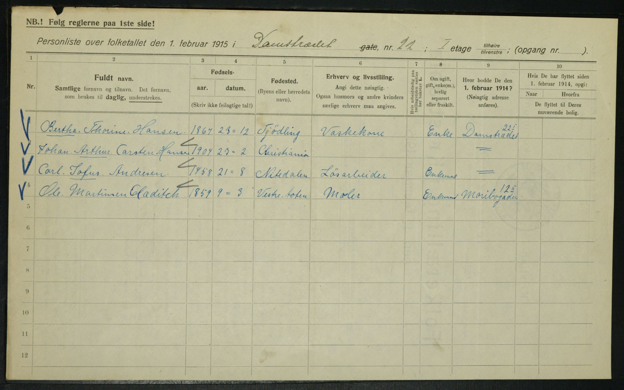 OBA, Municipal Census 1915 for Kristiania, 1915, p. 14554