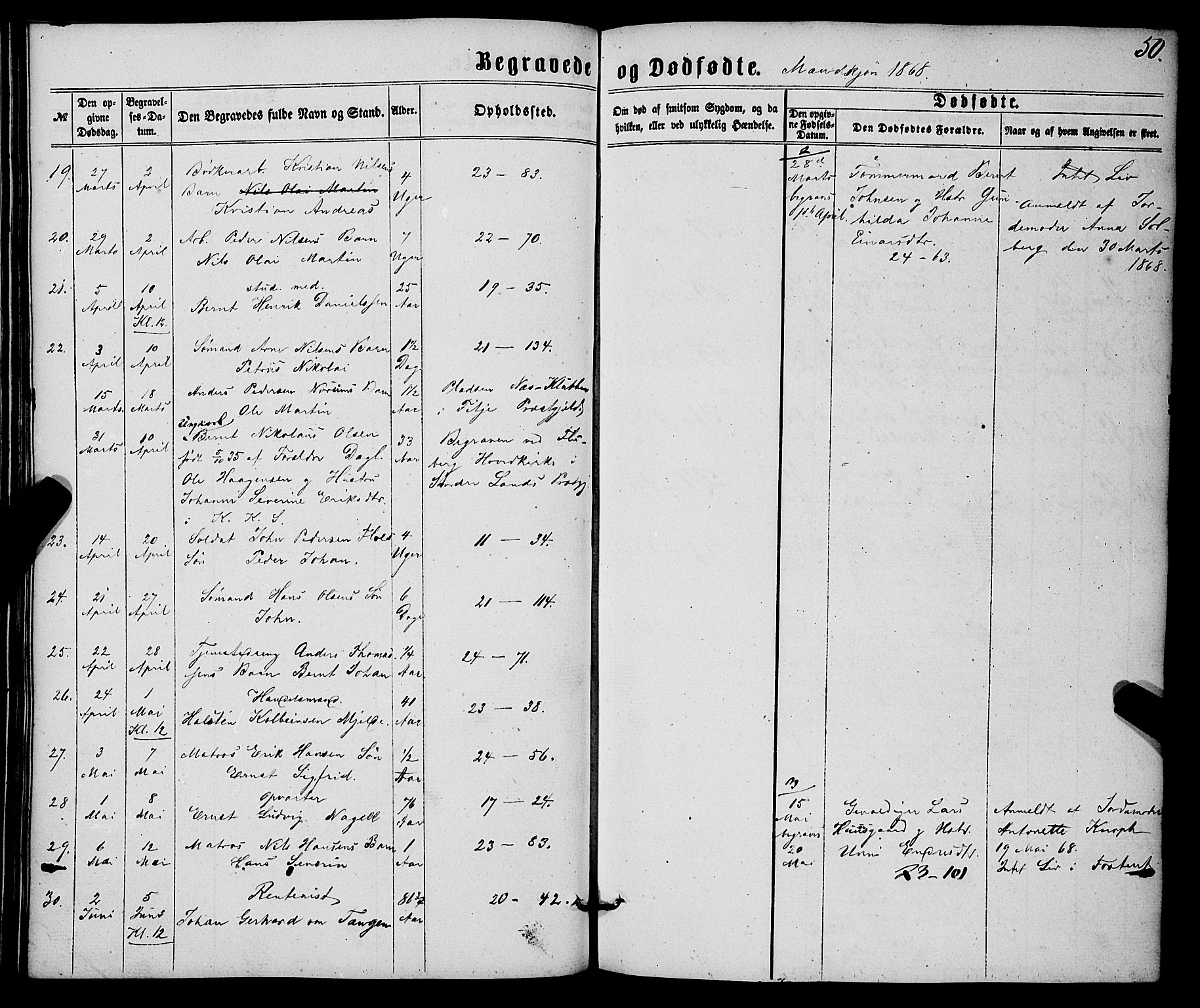 Korskirken sokneprestembete, AV/SAB-A-76101/H/Haa/L0045: Parish register (official) no. E 3, 1863-1875, p. 50