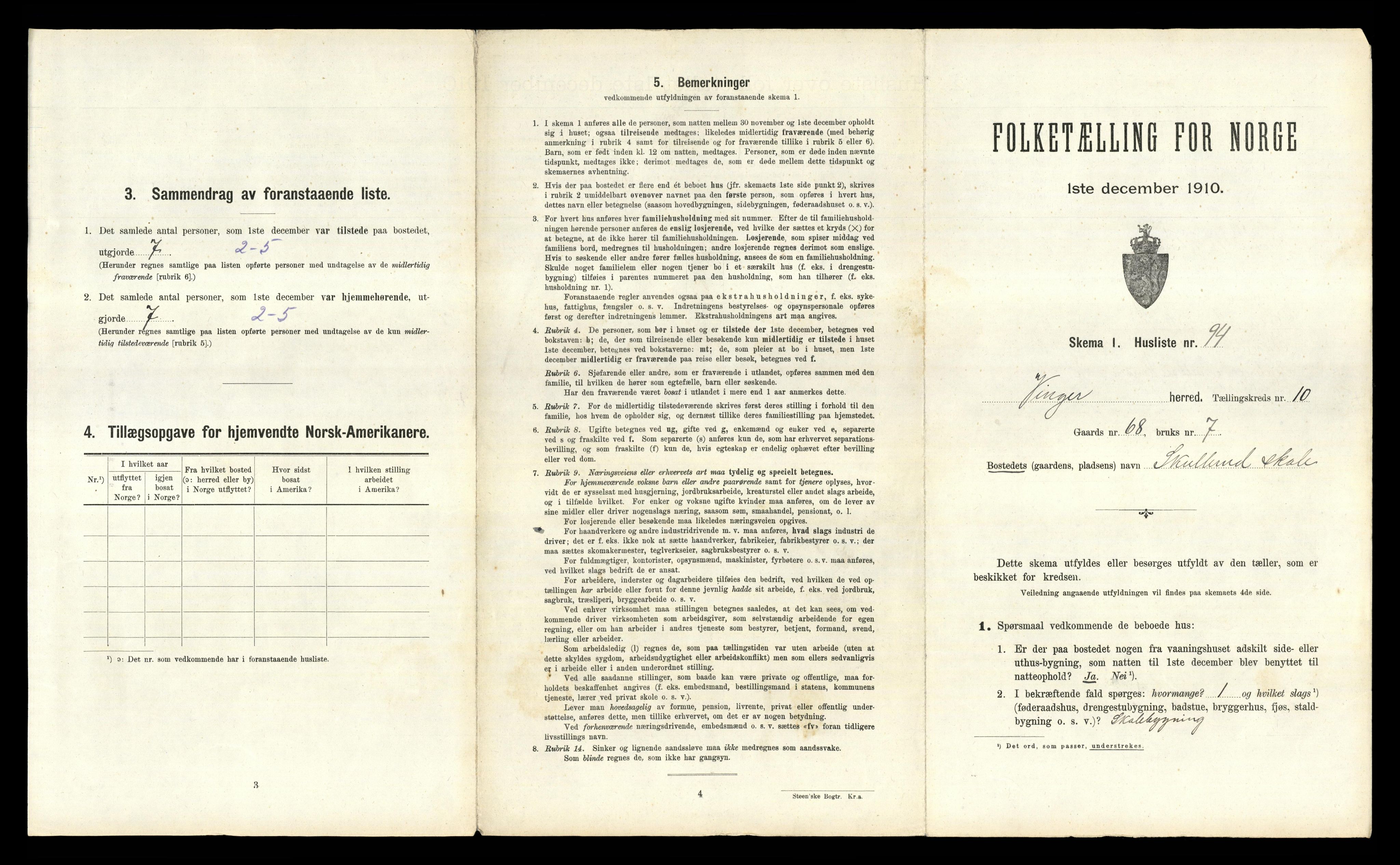 RA, 1910 census for Vinger, 1910, p. 1295