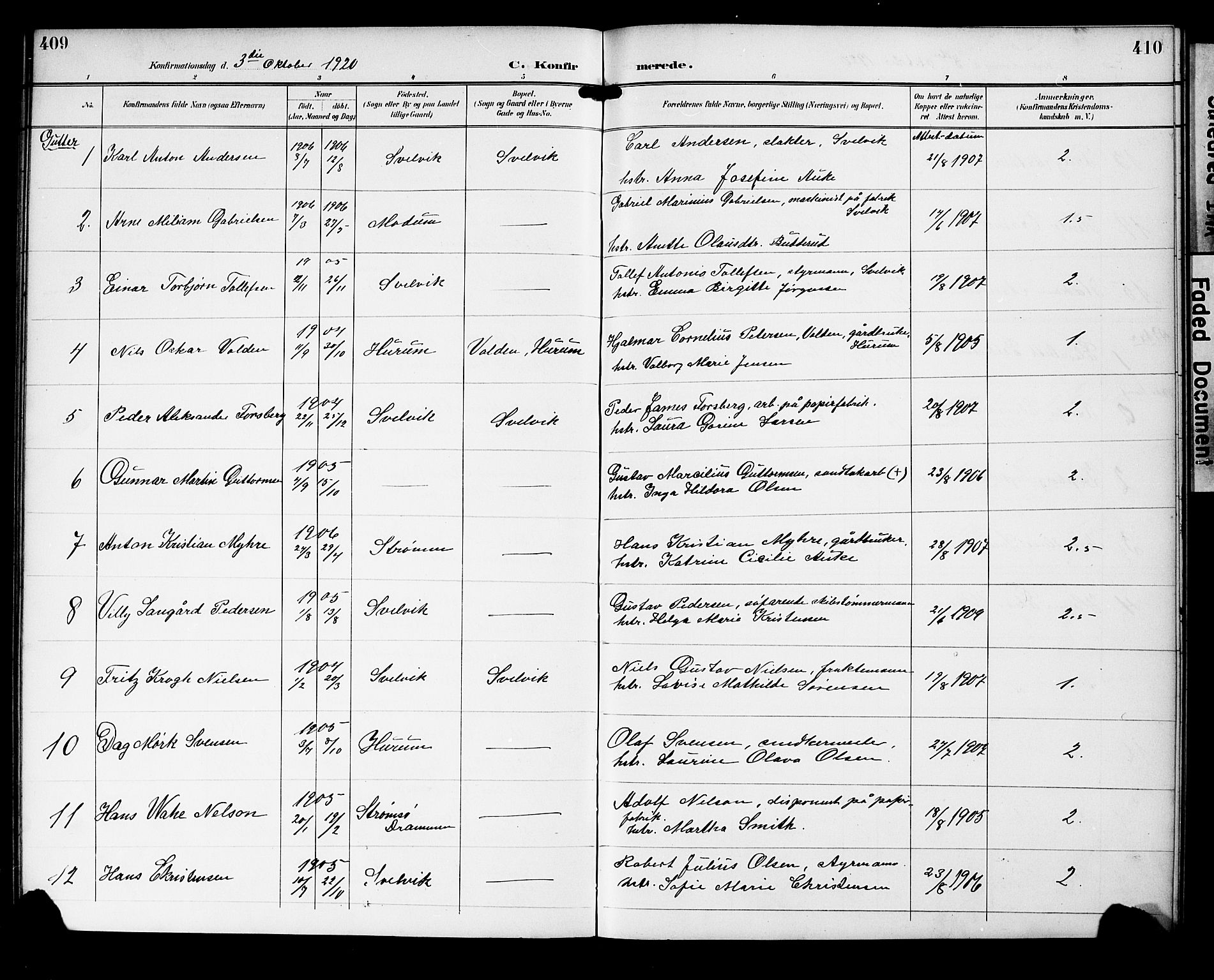 Strømm kirkebøker, AV/SAKO-A-322/G/Gb/L0002: Parish register (copy) no. II 2, 1897-1928, p. 409-410