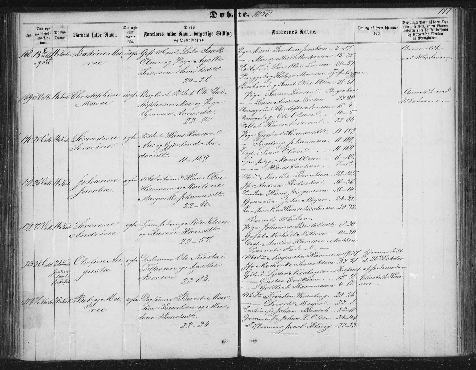 Korskirken sokneprestembete, AV/SAB-A-76101/H/Haa/L0018: Parish register (official) no. B 4, 1857-1866, p. 197