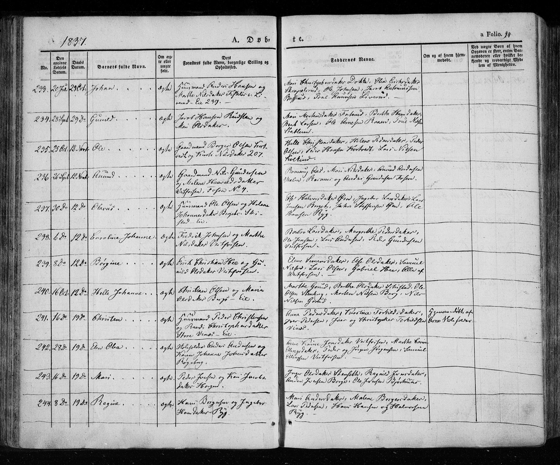Eiker kirkebøker, SAKO/A-4/F/Fa/L0013a: Parish register (official) no. I 13A, 1832-1845, p. 94