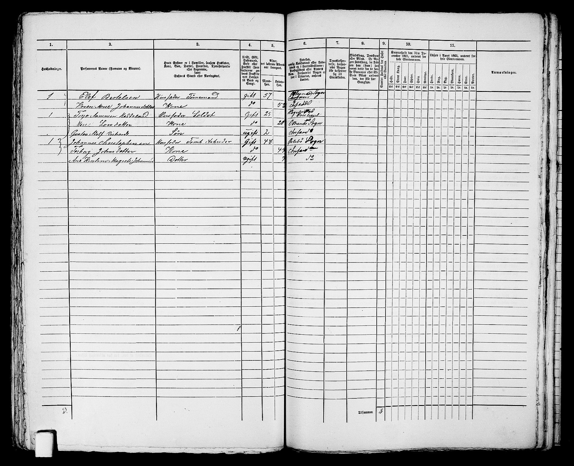 RA, 1865 census for Kristiansand, 1865, p. 454