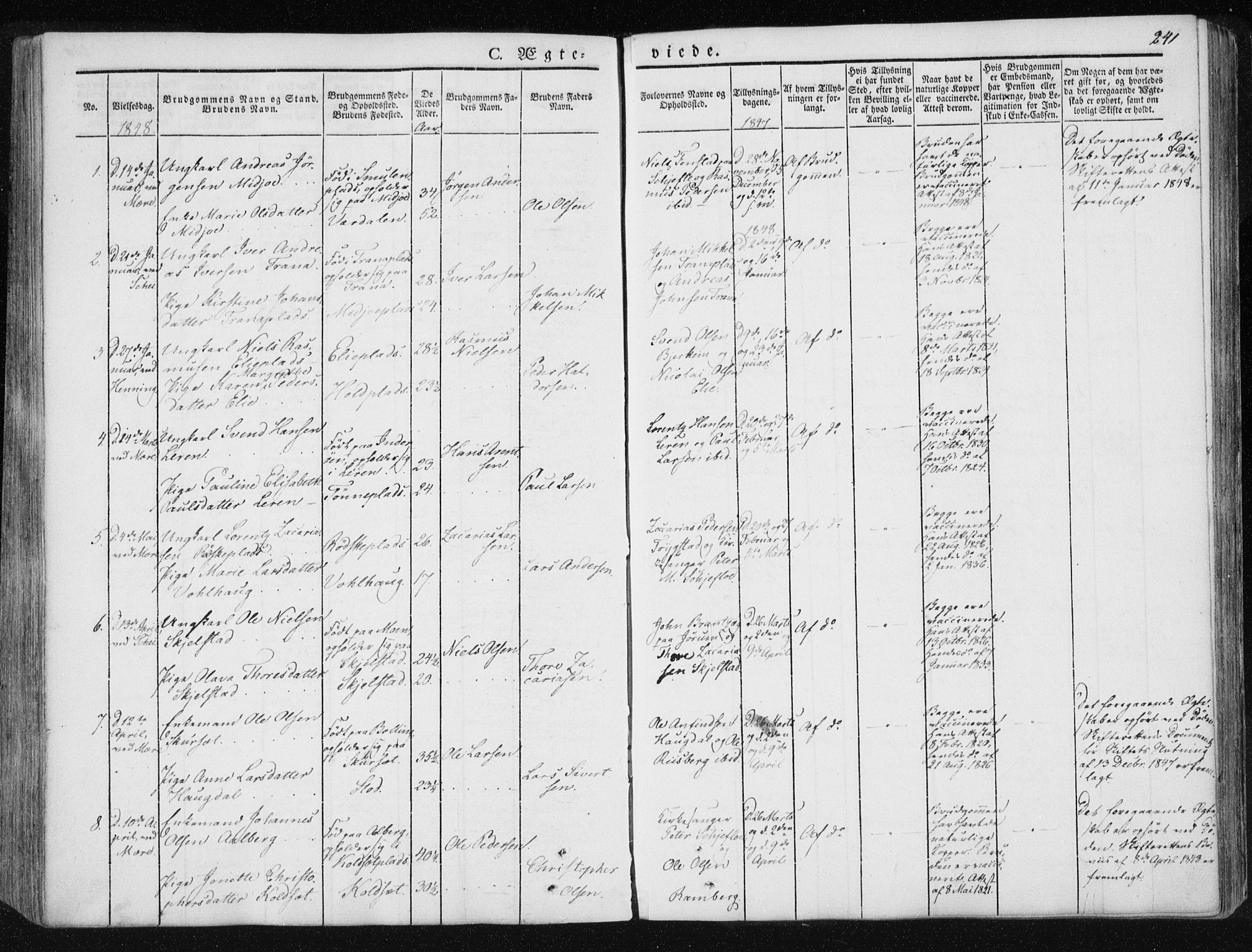 Ministerialprotokoller, klokkerbøker og fødselsregistre - Nord-Trøndelag, AV/SAT-A-1458/735/L0339: Parish register (official) no. 735A06 /1, 1836-1848, p. 241