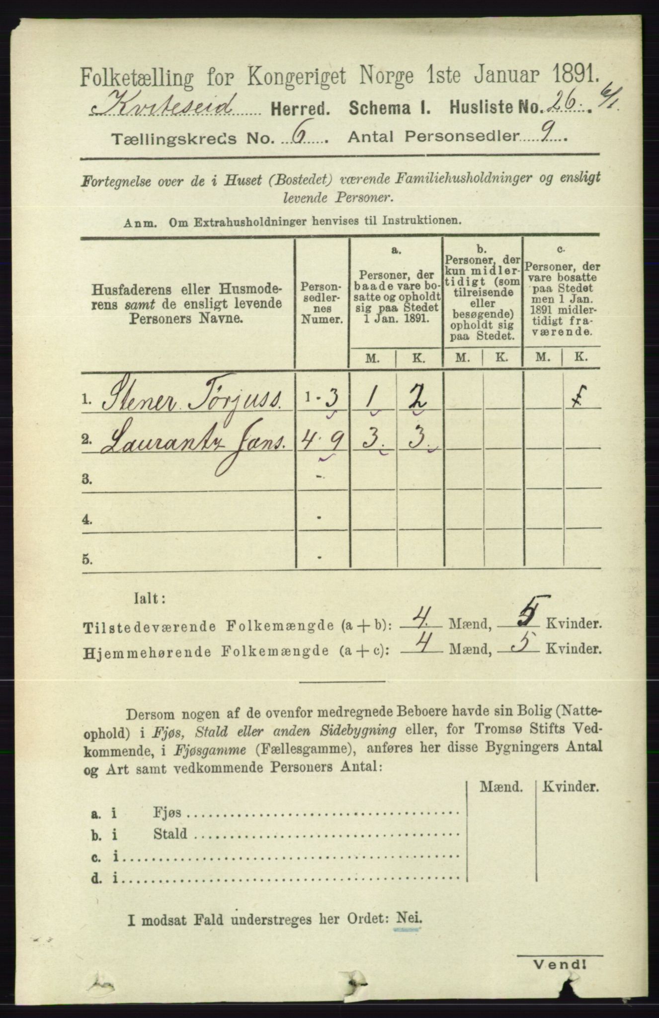 RA, 1891 census for 0829 Kviteseid, 1891, p. 1165