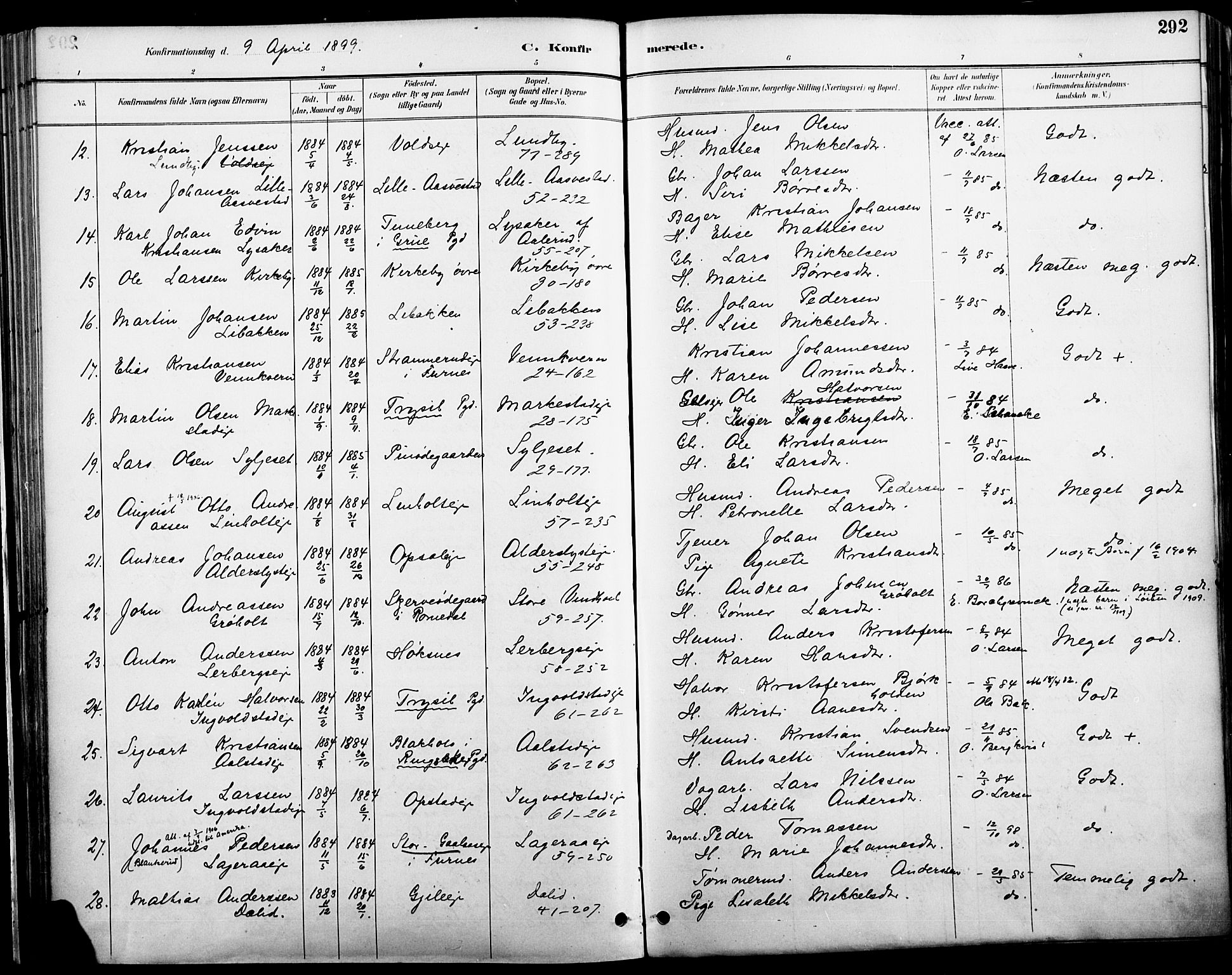 Vang prestekontor, Hedmark, AV/SAH-PREST-008/H/Ha/Haa/L0019A: Parish register (official) no. 19, 1886-1900, p. 292