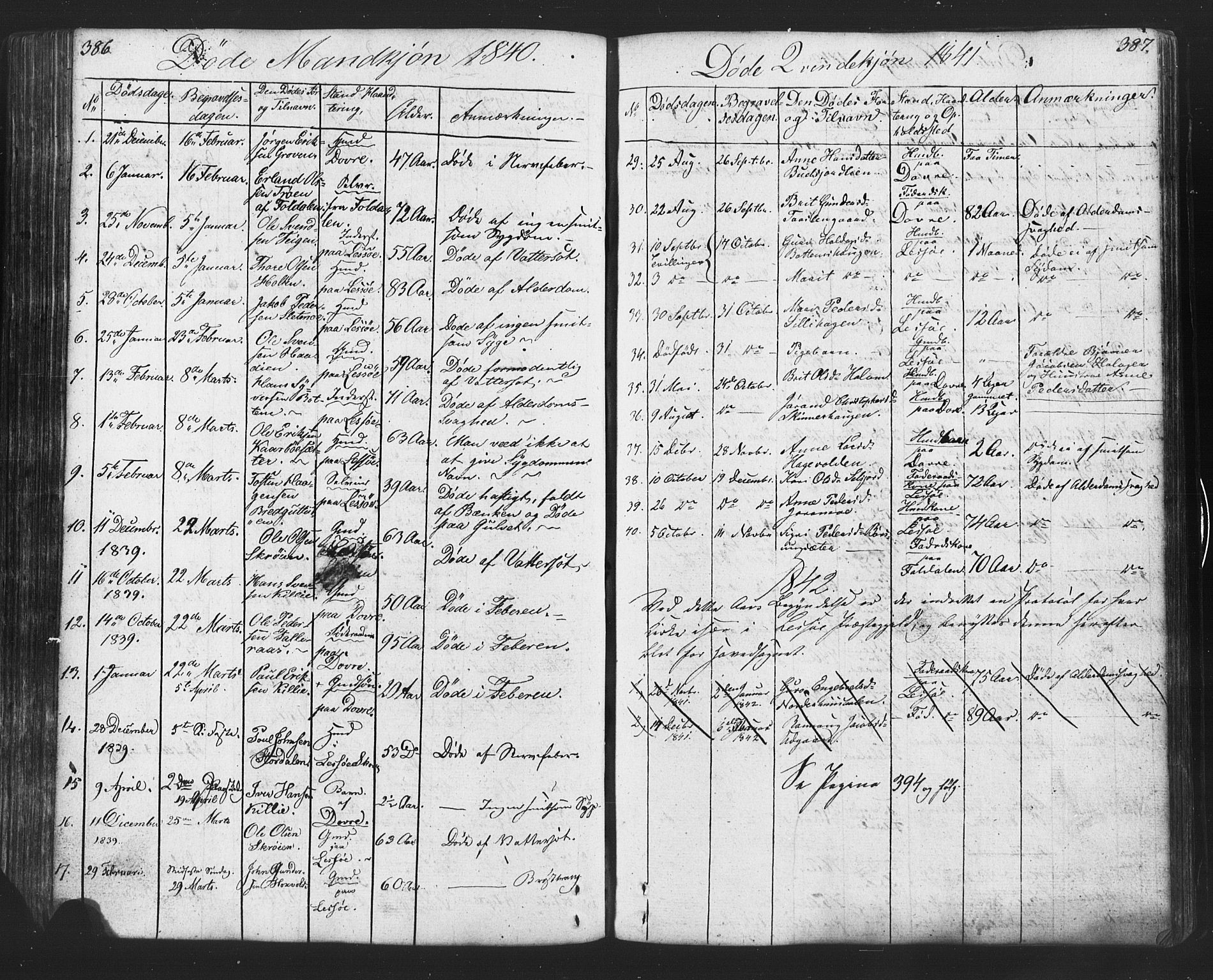 Lesja prestekontor, SAH/PREST-068/H/Ha/Hab/L0002: Parish register (copy) no. 2, 1832-1850, p. 386-387