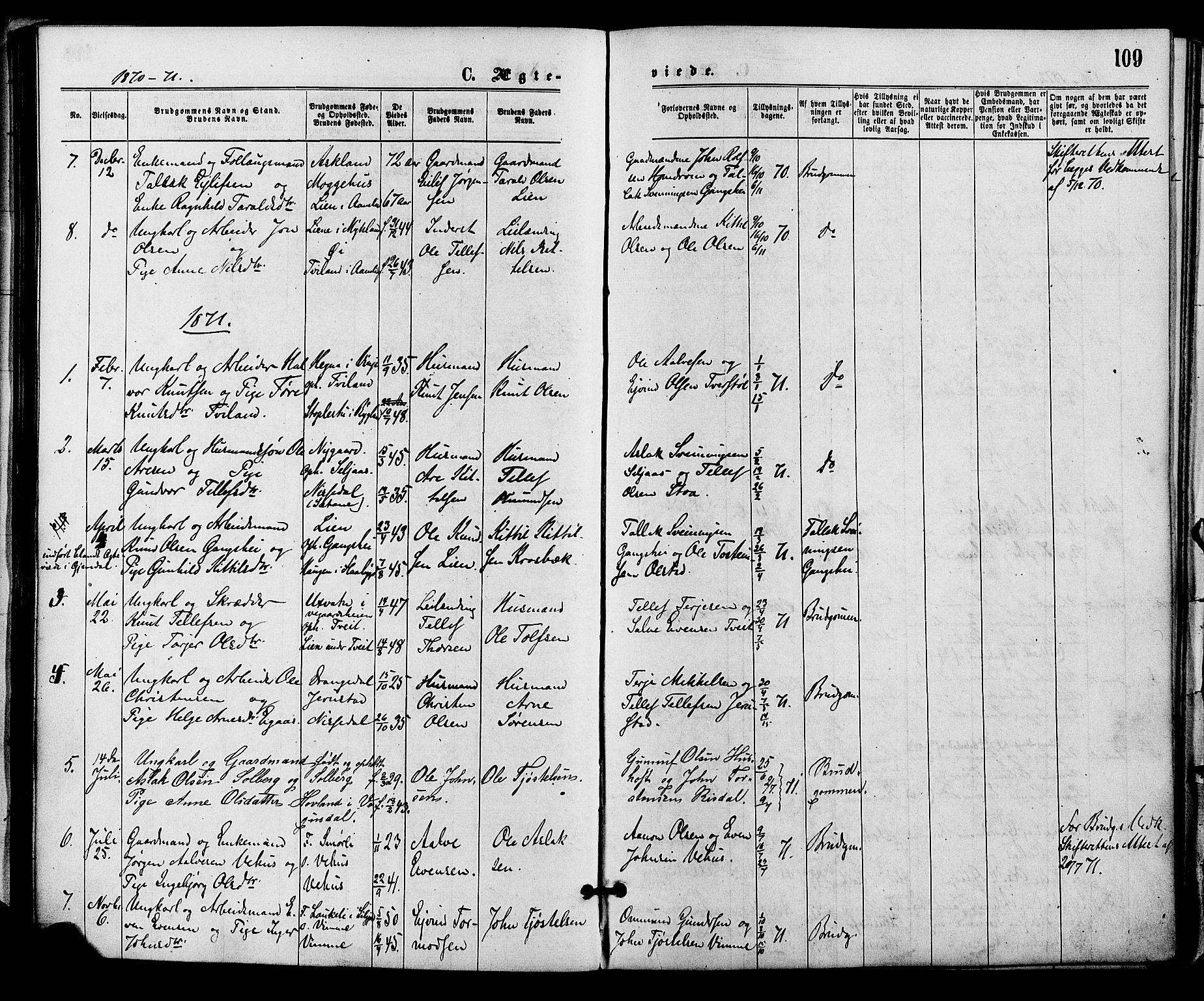 Åmli sokneprestkontor, SAK/1111-0050/F/Fa/Fac/L0009: Parish register (official) no. A 9 /1, 1869-1884, p. 109