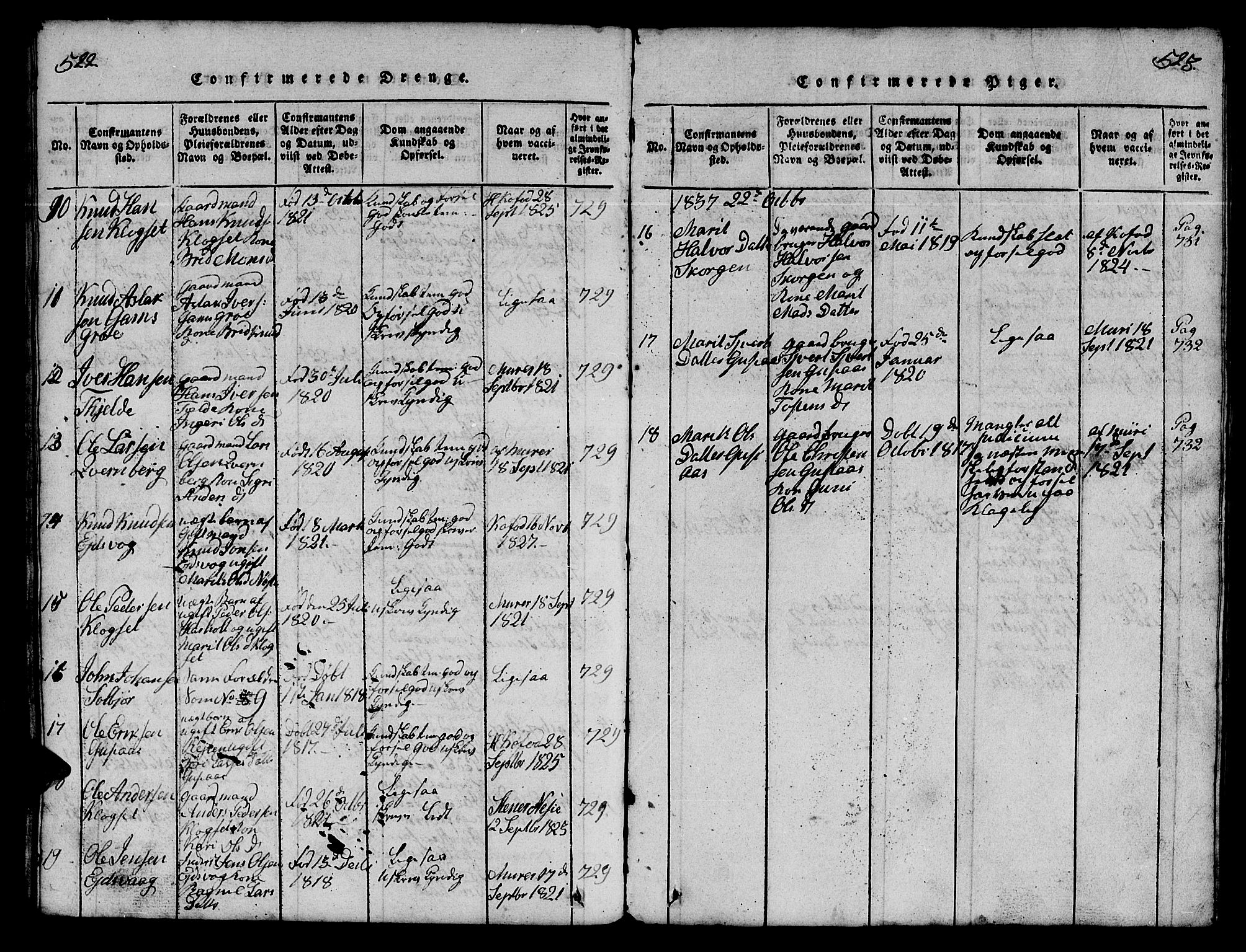 Ministerialprotokoller, klokkerbøker og fødselsregistre - Møre og Romsdal, AV/SAT-A-1454/551/L0629: Parish register (copy) no. 551C01, 1818-1839, p. 522-523